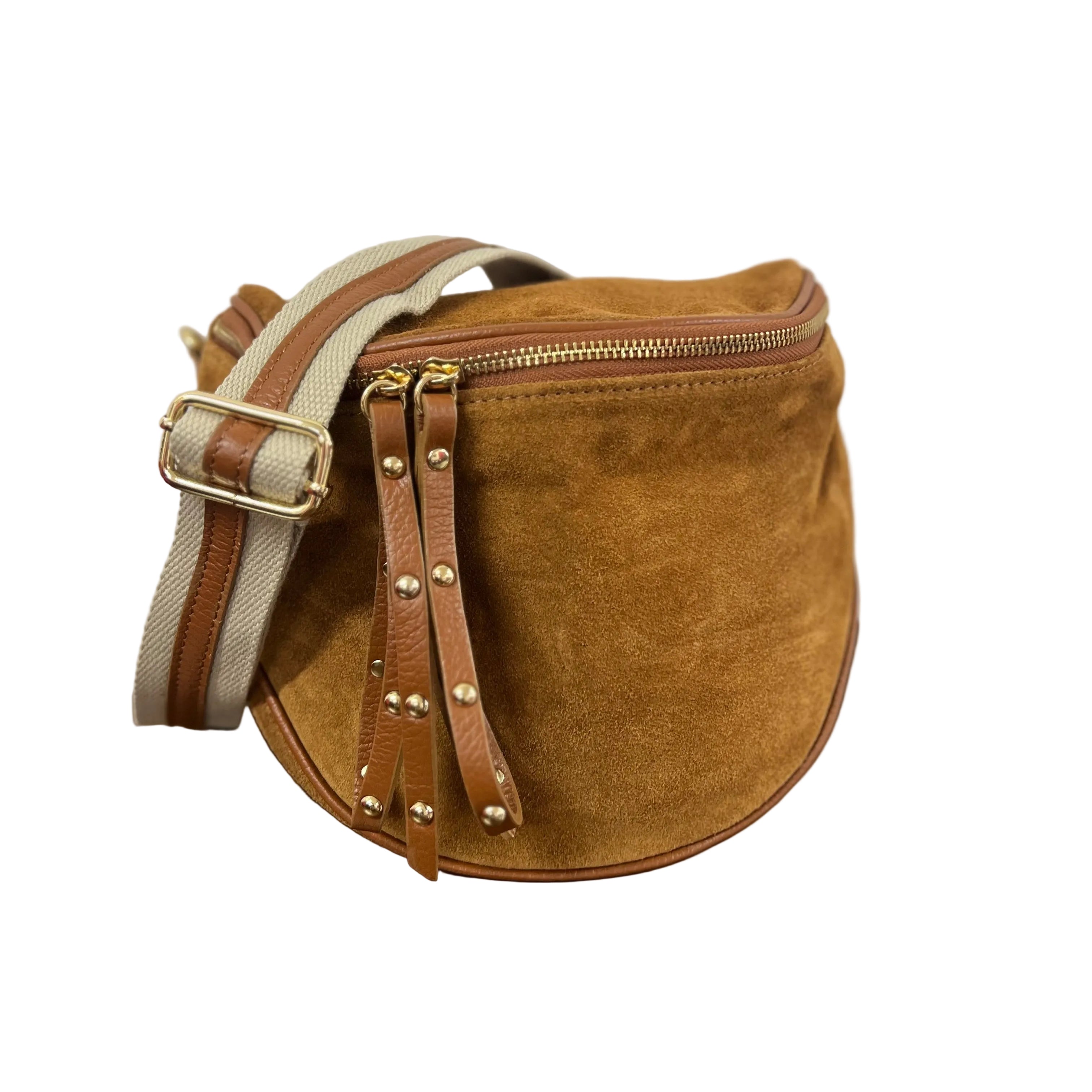 Marsupione z suede cuoio chiaro