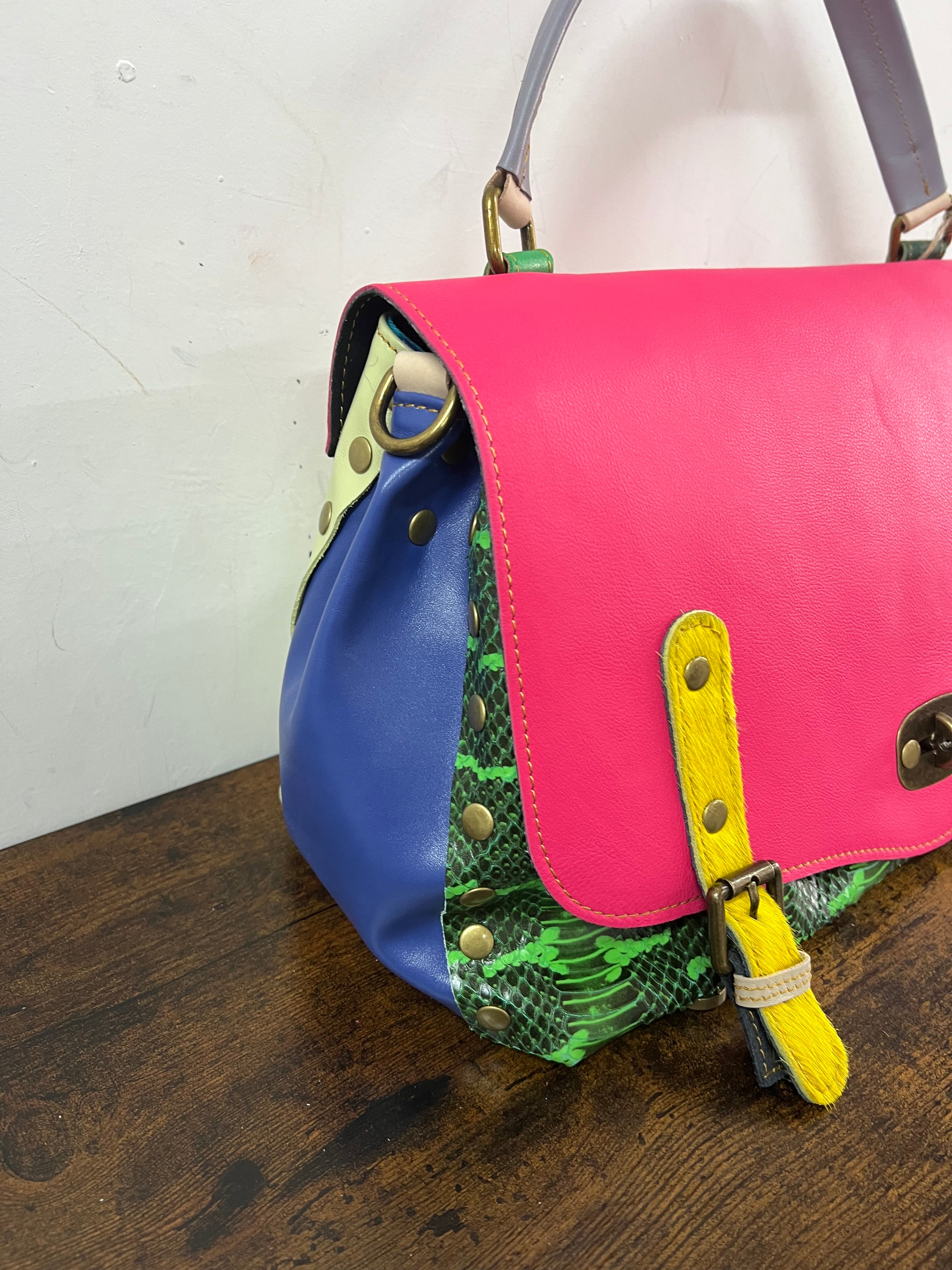 Country bag maxi patchwork fucsia e verde