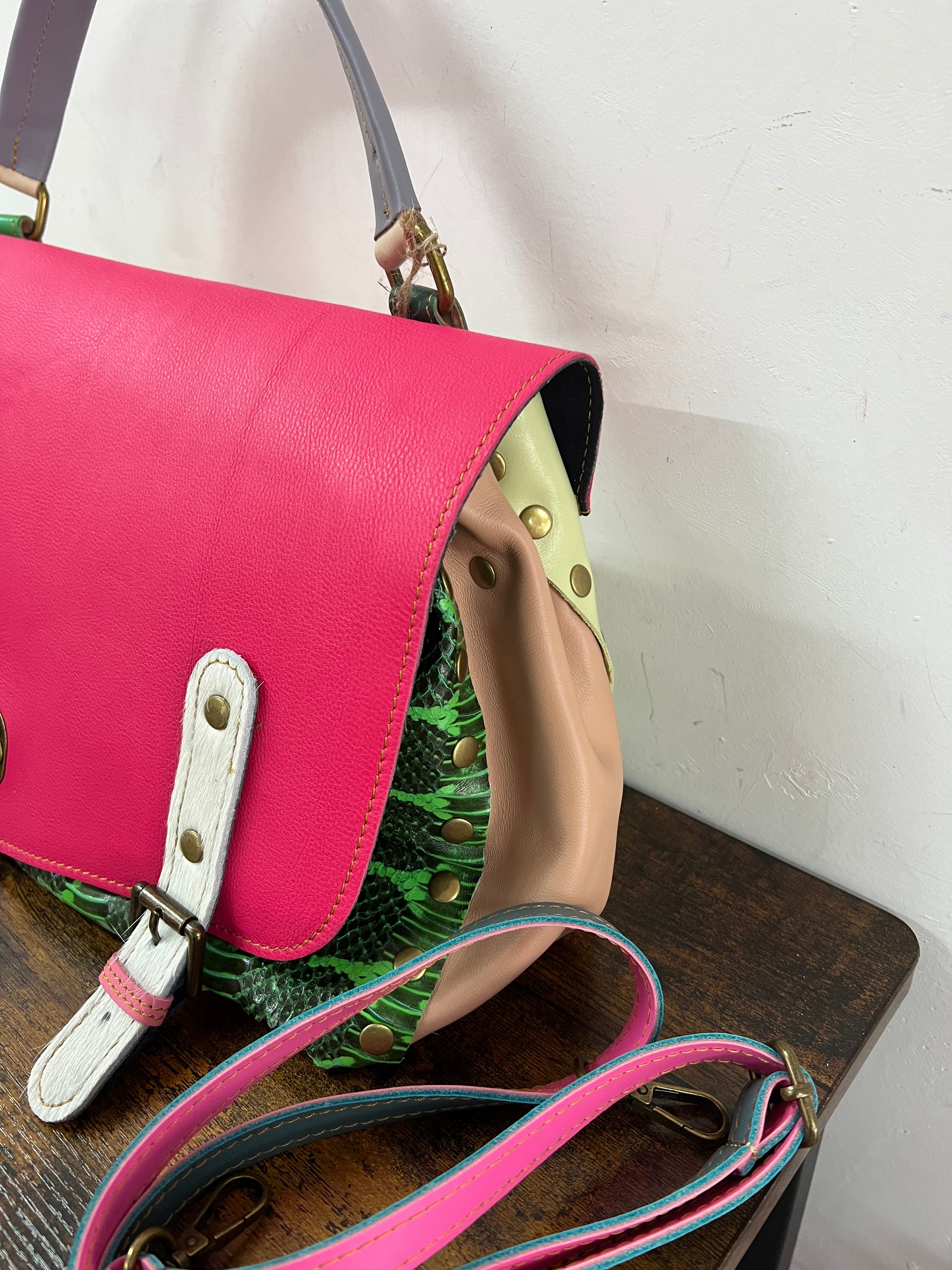Country bag maxi patchwork fucsia e verde