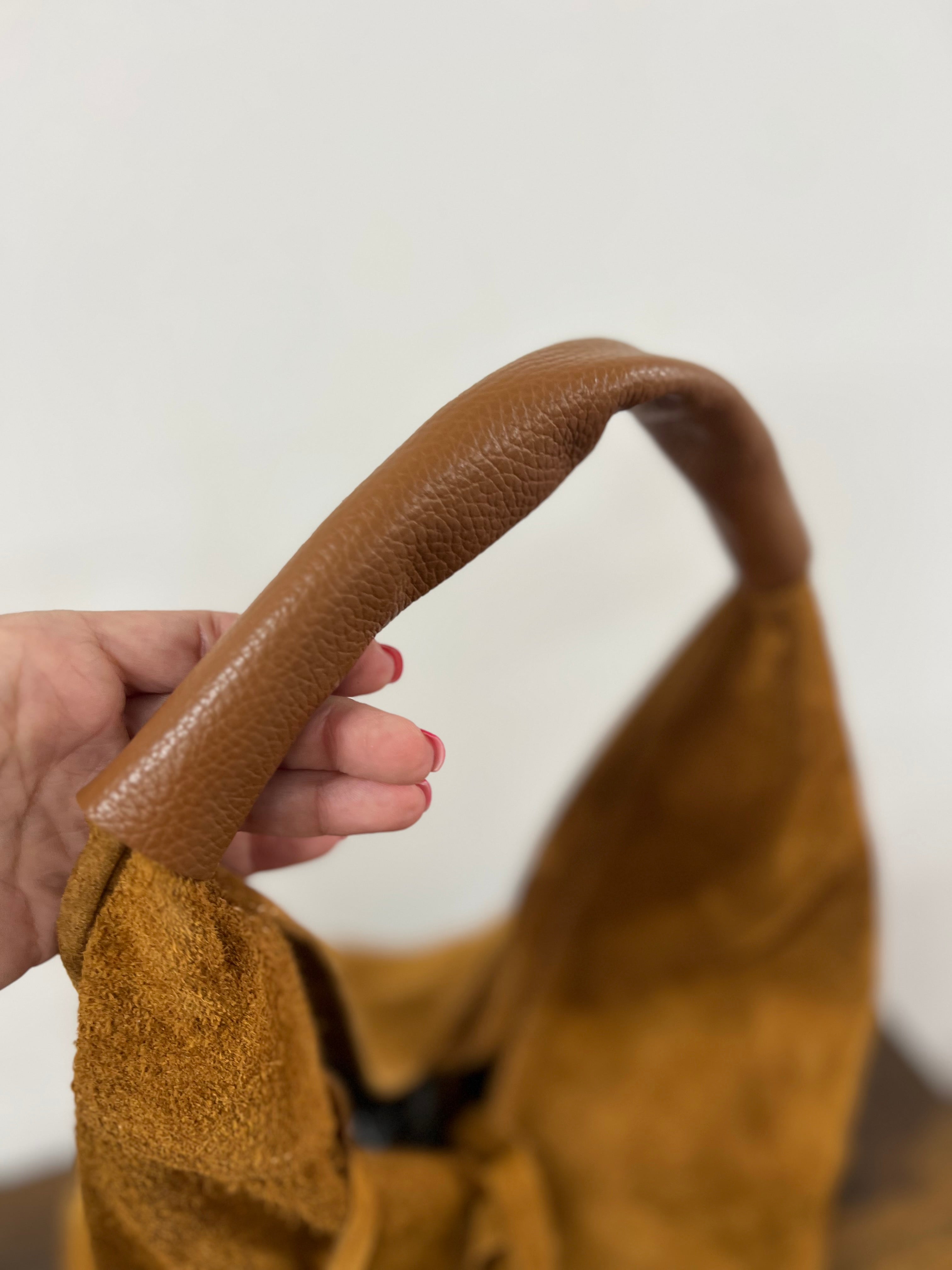 Light brown suede leather shopper for Michela