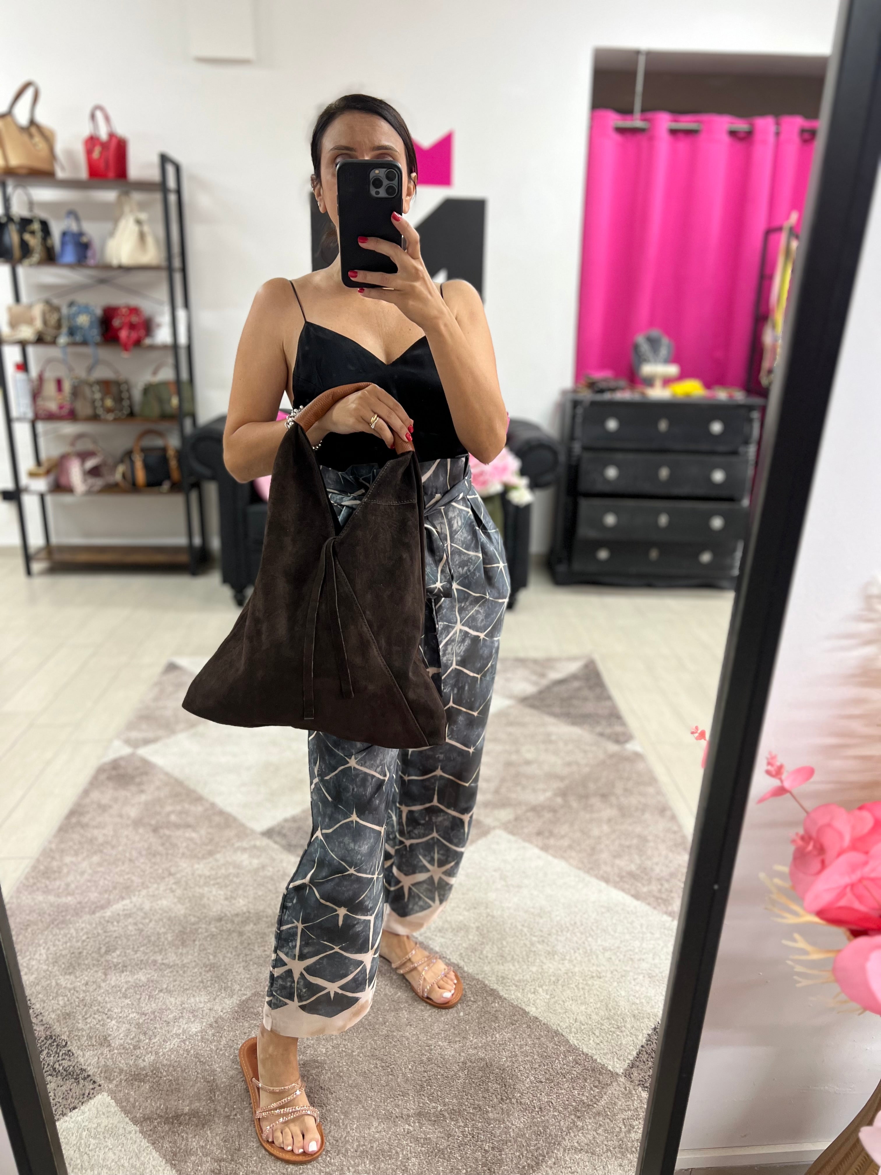 Shopper bag by Michela in dark brown suede leather