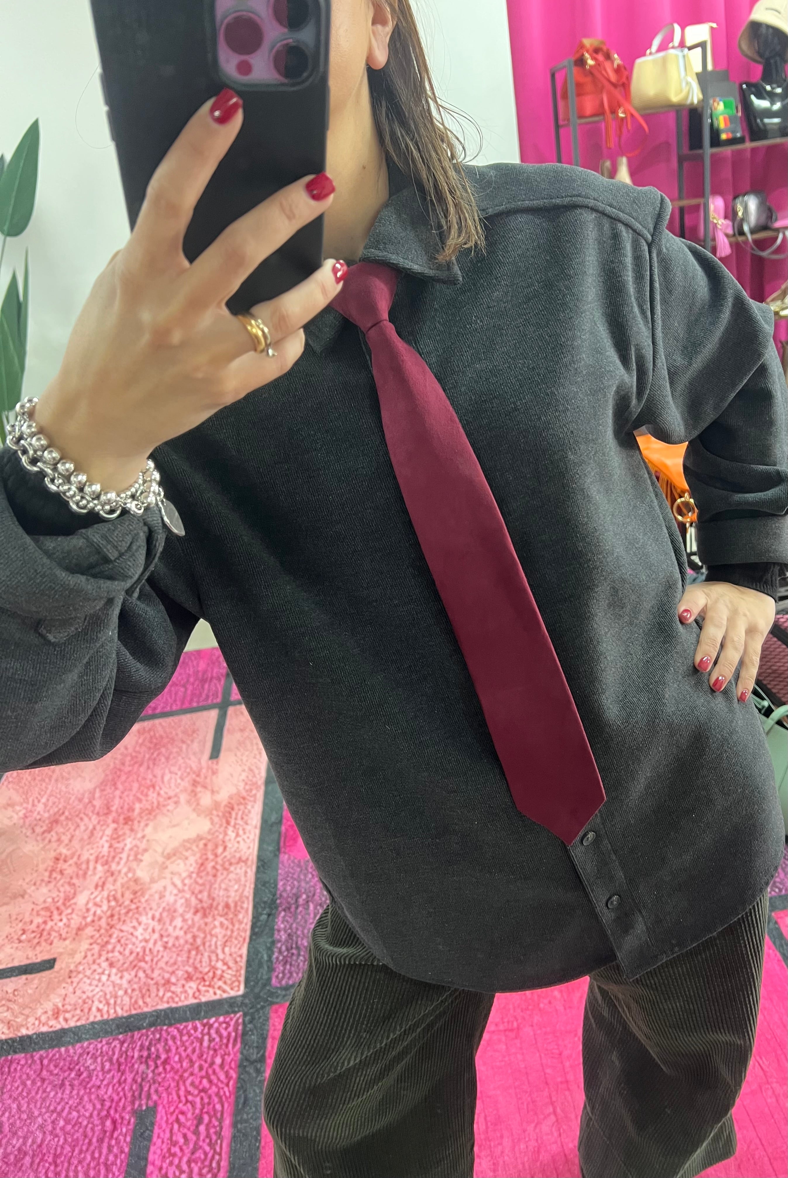 Amaranth suede tie