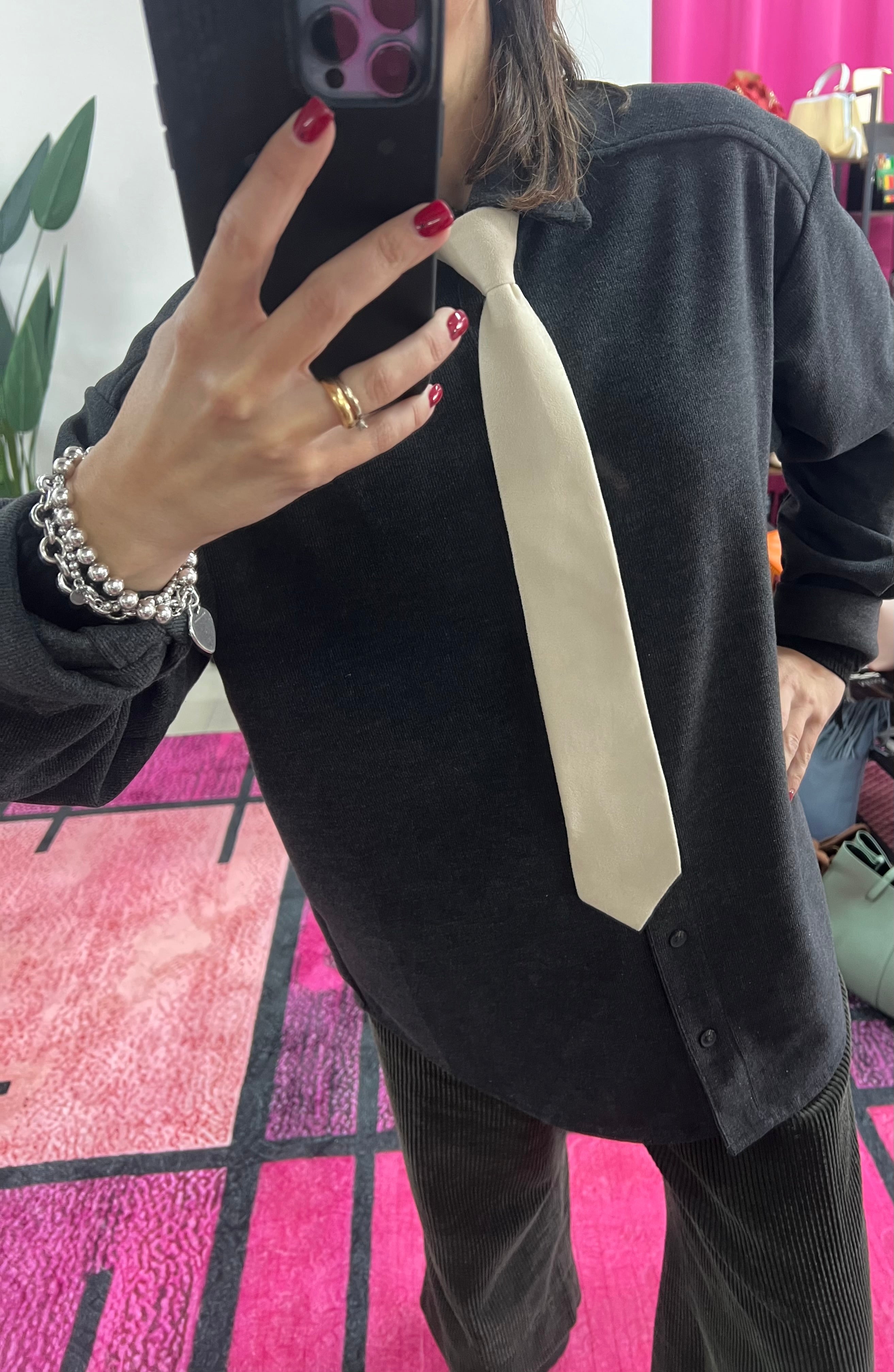 Cream suede tie