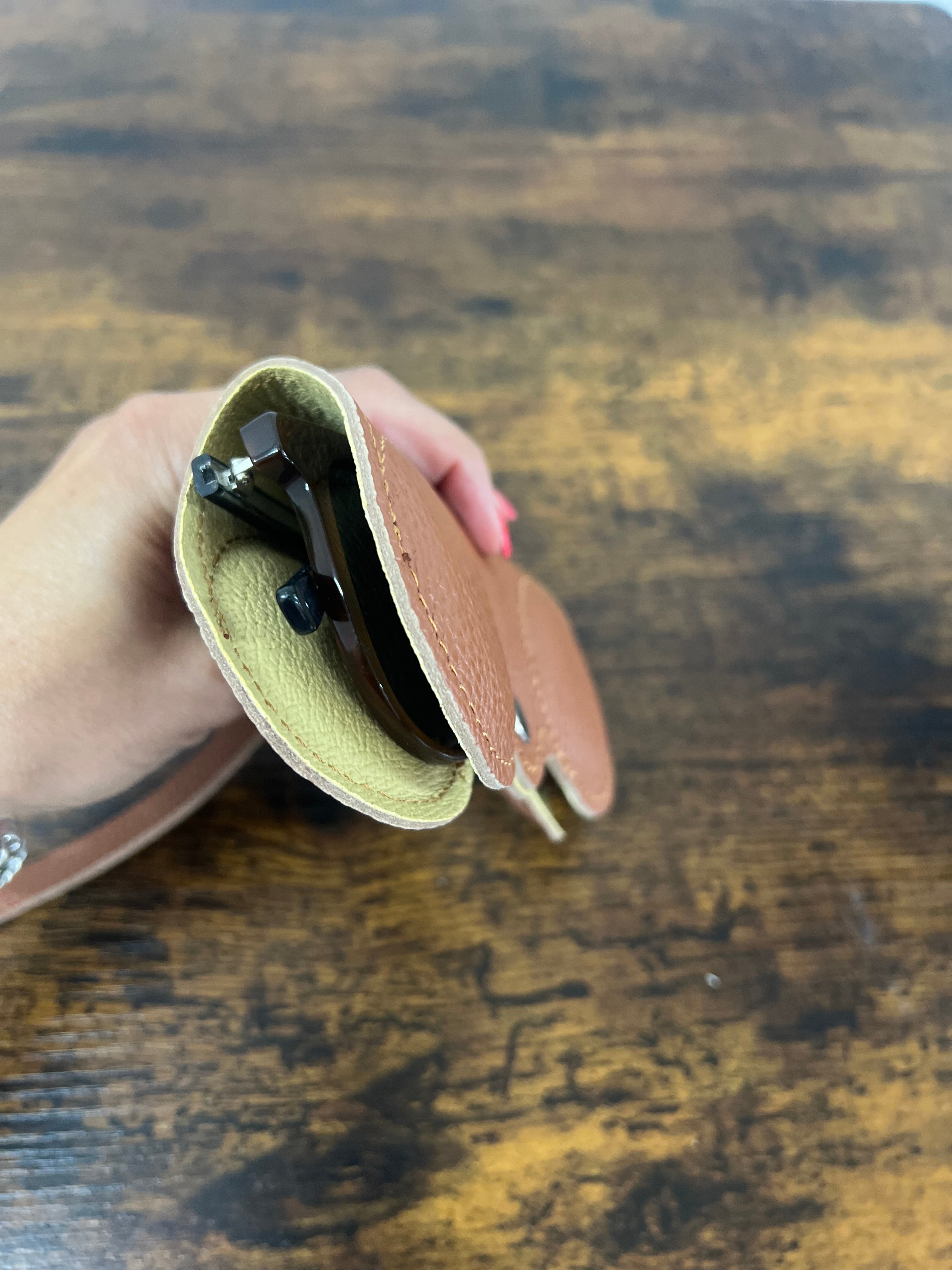 Dark leather glasses case