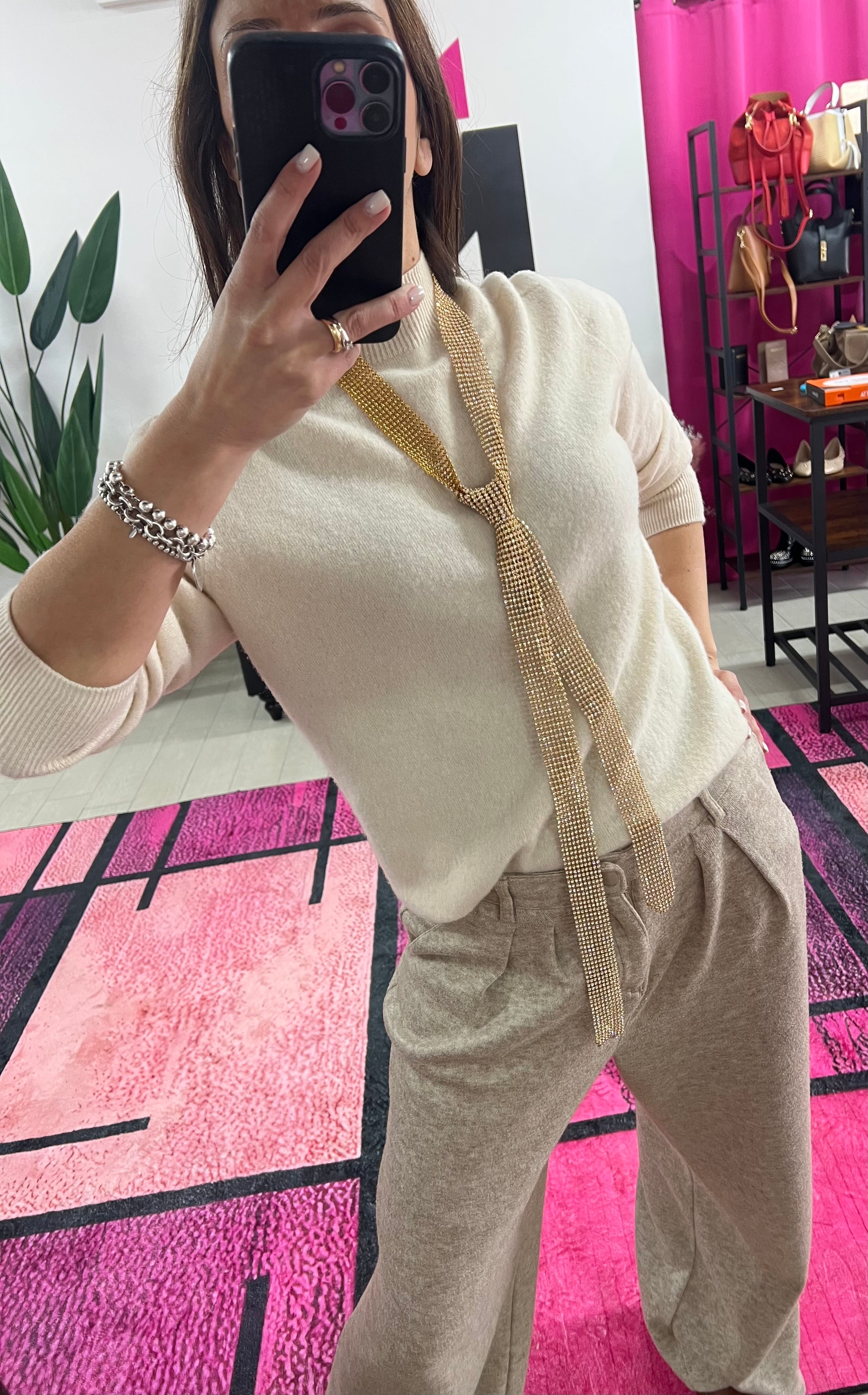 Cravatta strass bianco base dorata