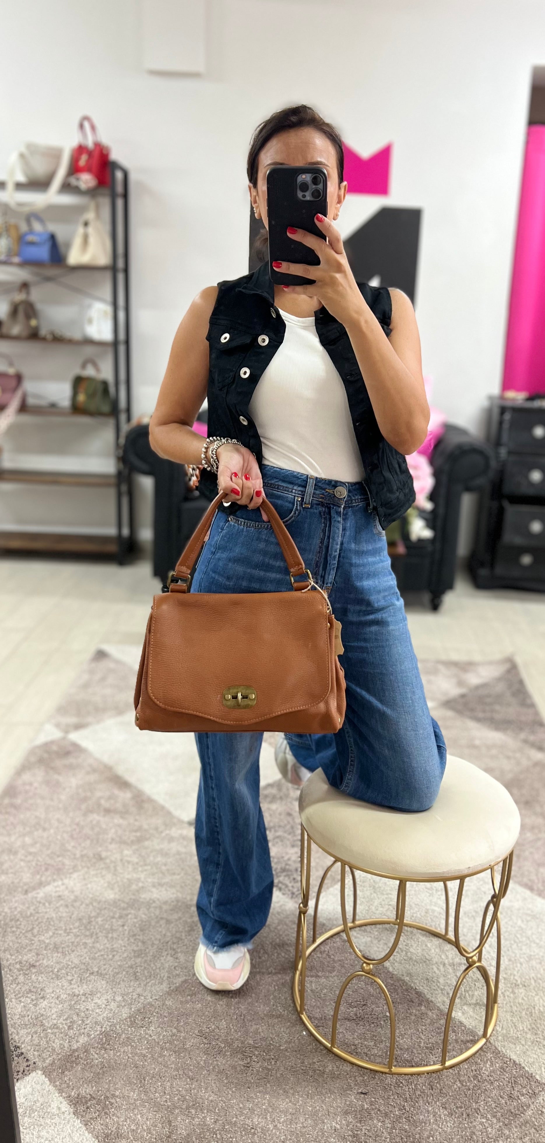 Country bag monocolore maxi cuoio scuro