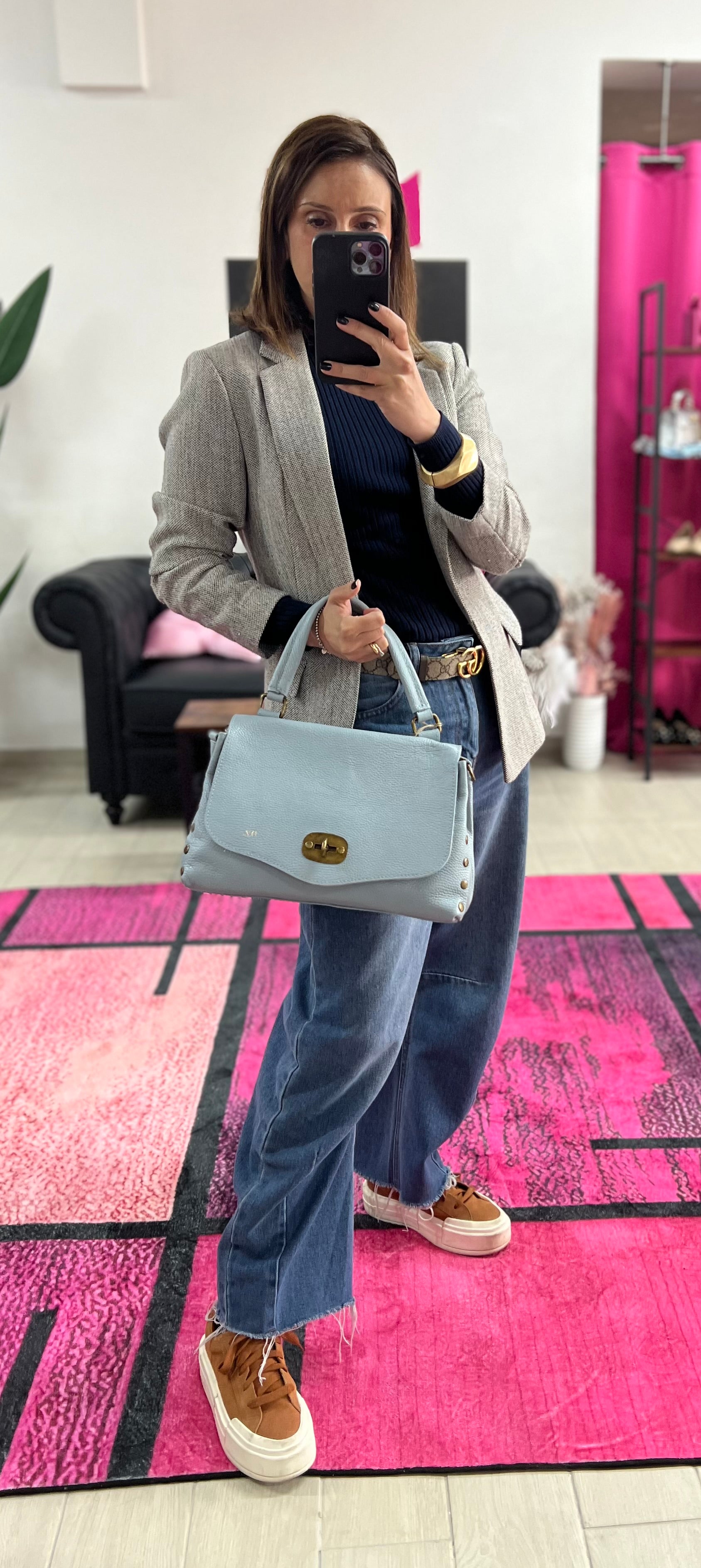 Country bag monocolore z media celeste