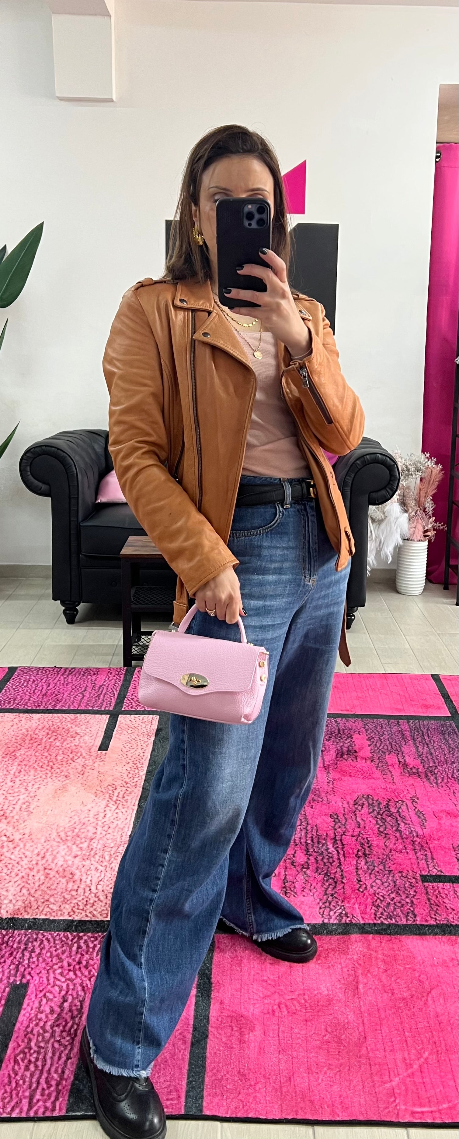 Country bag monocolore z pocket rosa tenue
