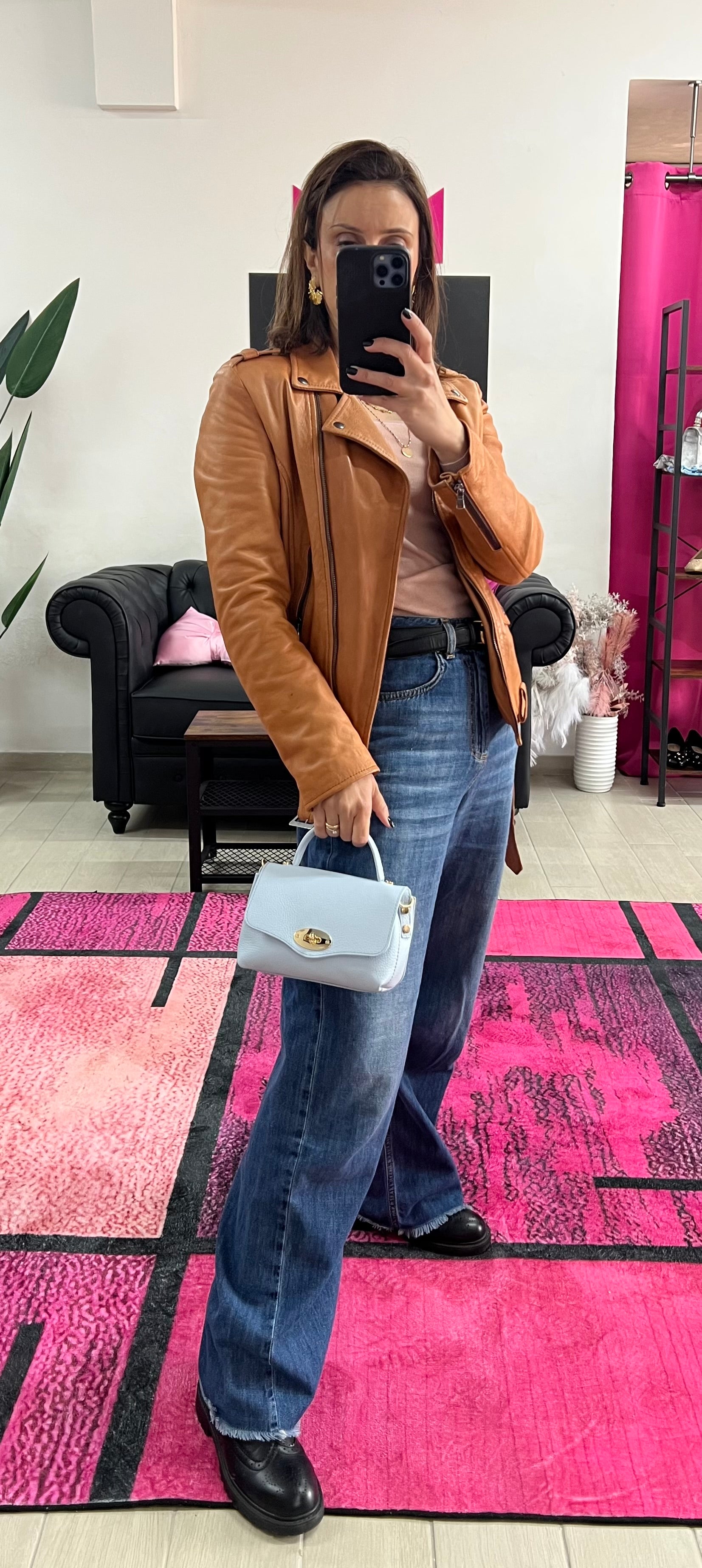 Country bag solid colour with blue zip pocket