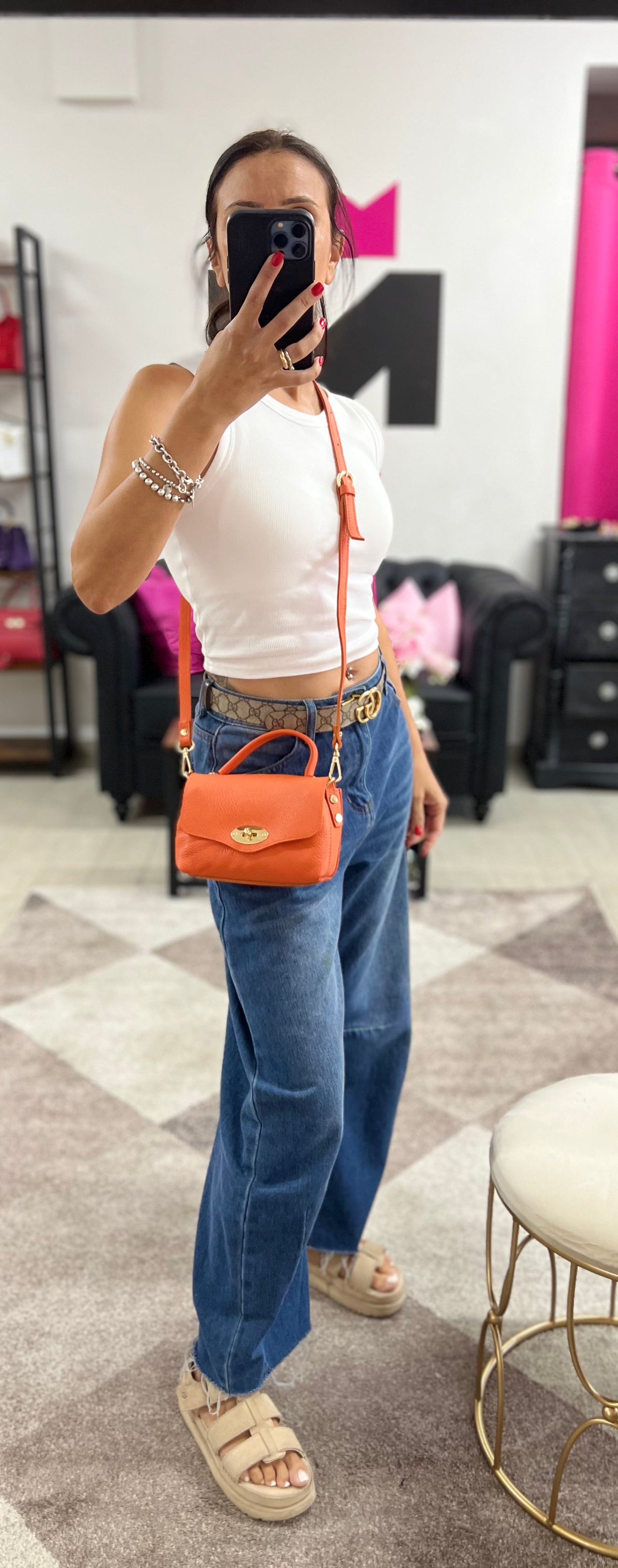 Country bag monocolore z pocket arancio