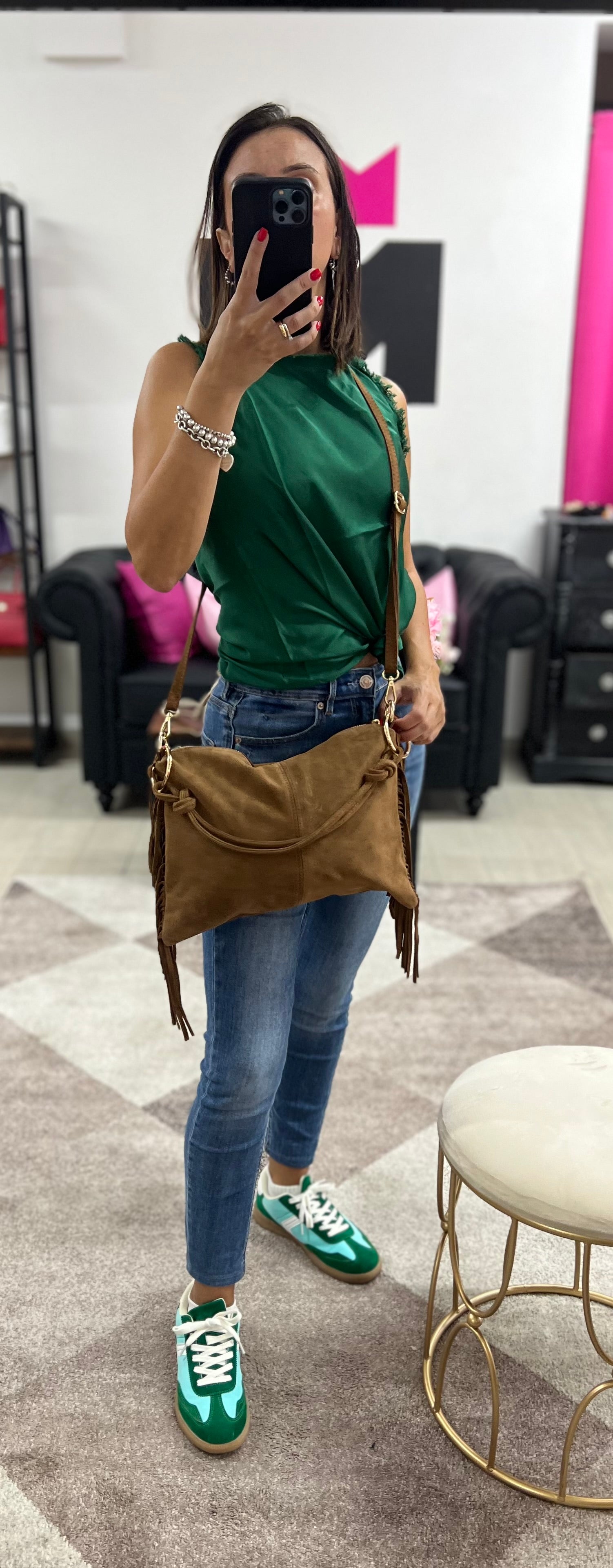 Ariel pelle suede cuoio scuro