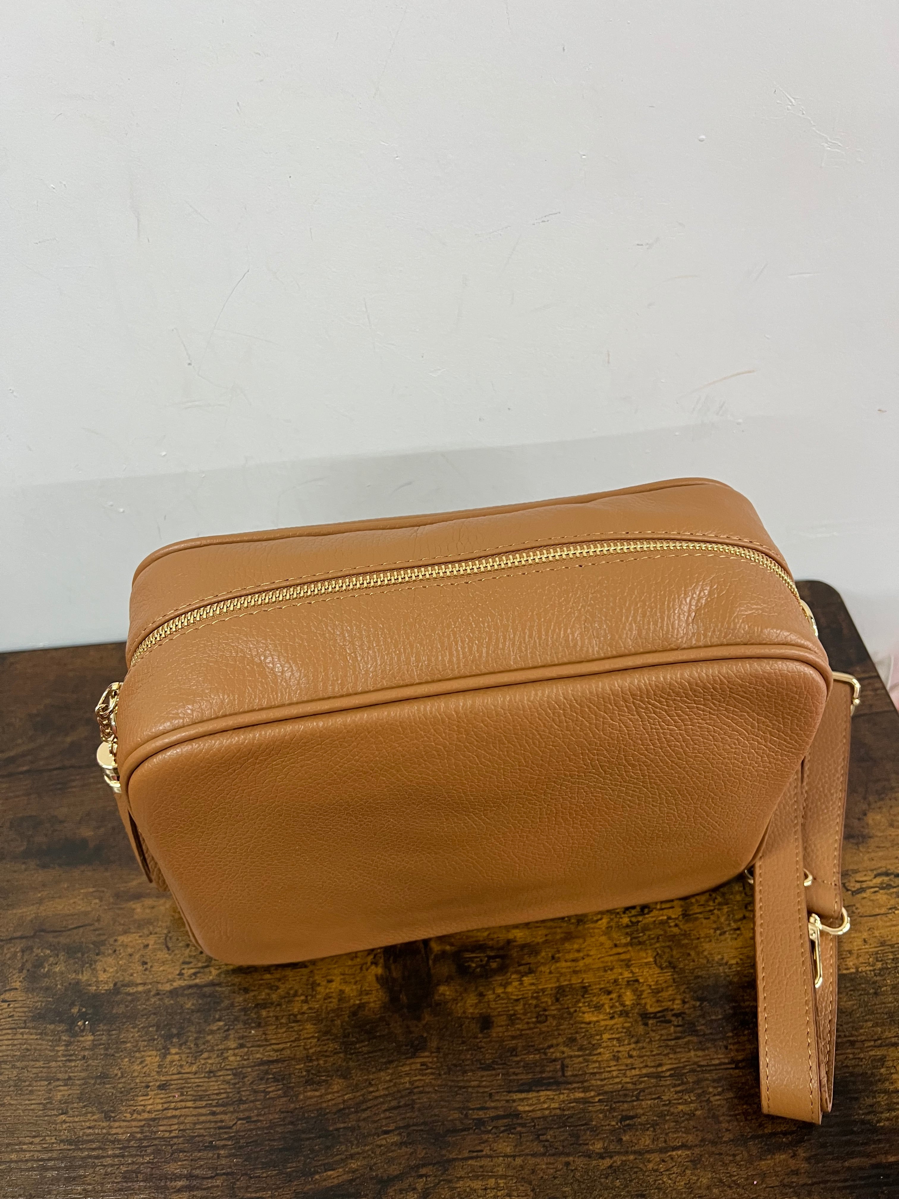 Light brown leather camera bag