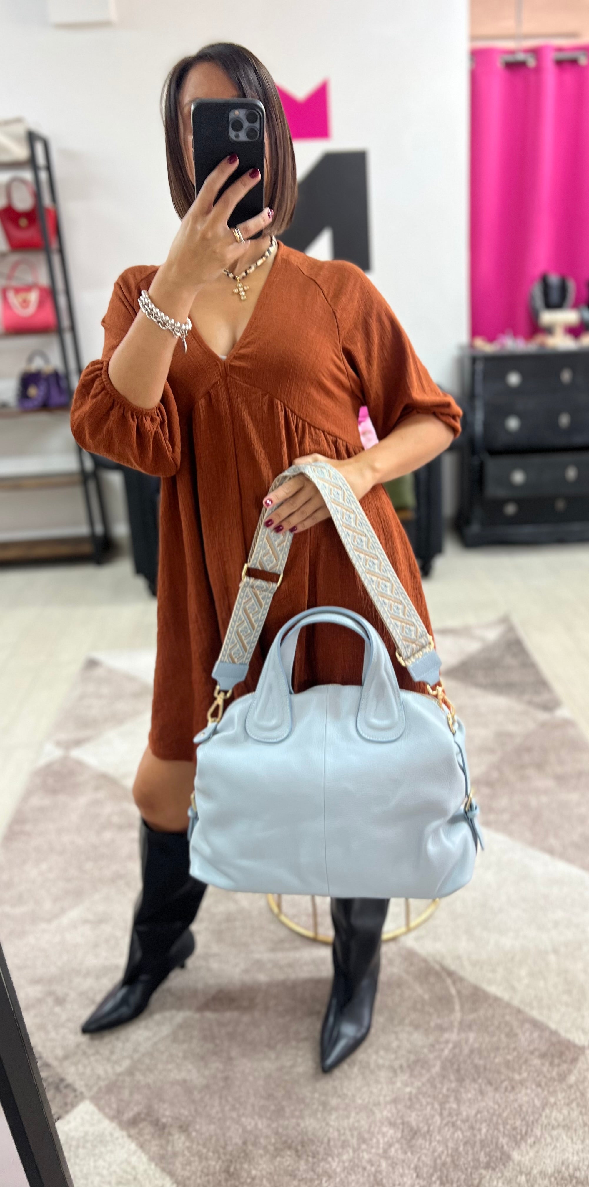 Tote bag Cassandra celeste  e trac riviera