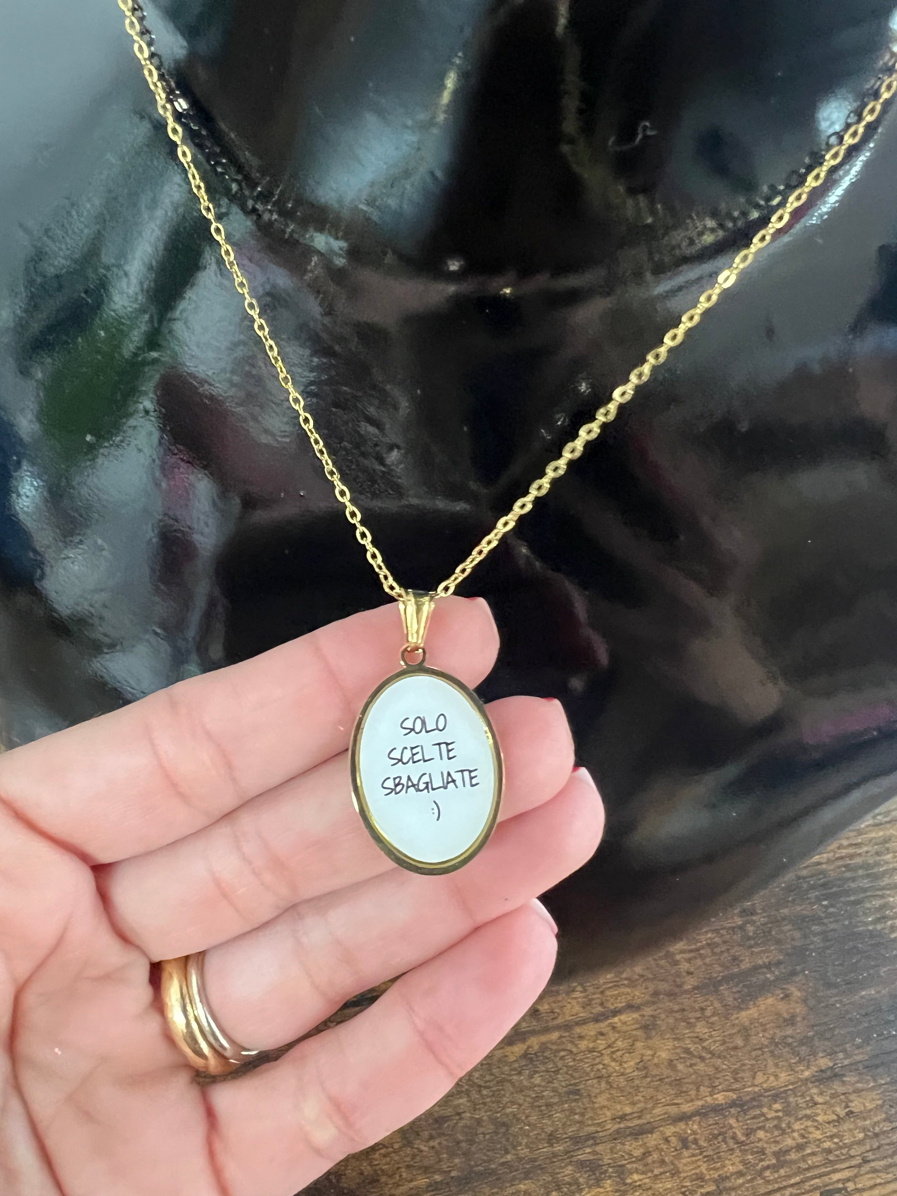 Necklace with a pendant that says "only bad choices"