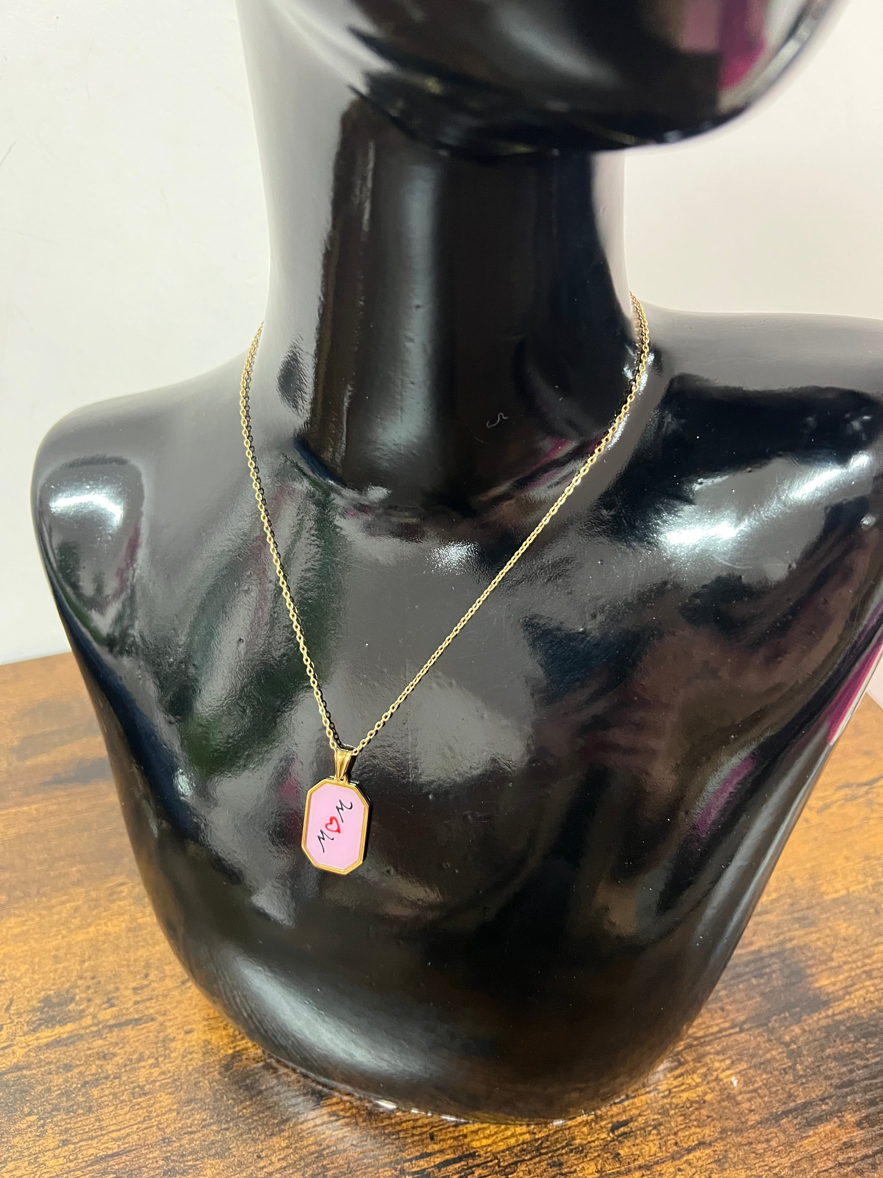 Octagonal mom pendant necklace