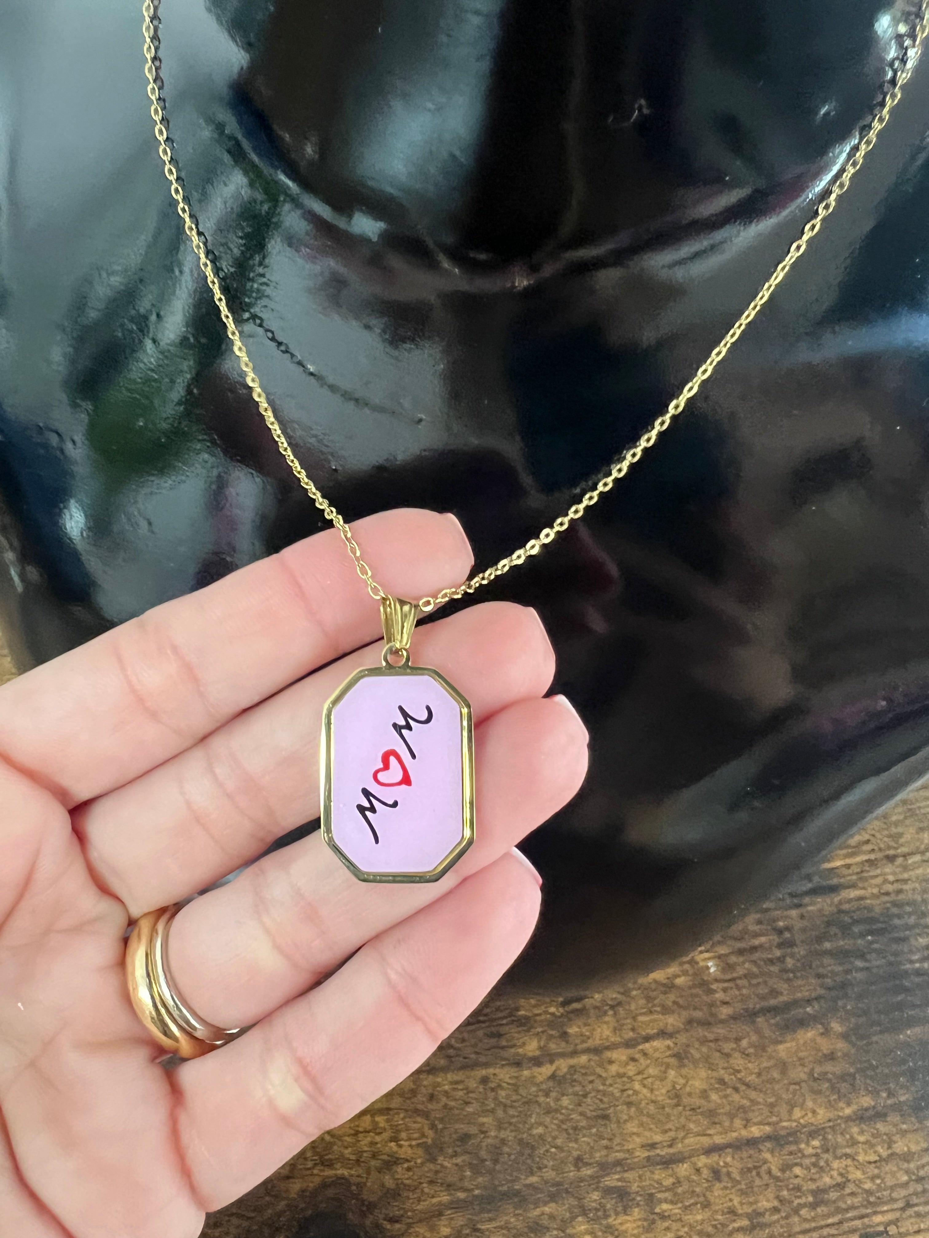 Octagonal mom pendant necklace