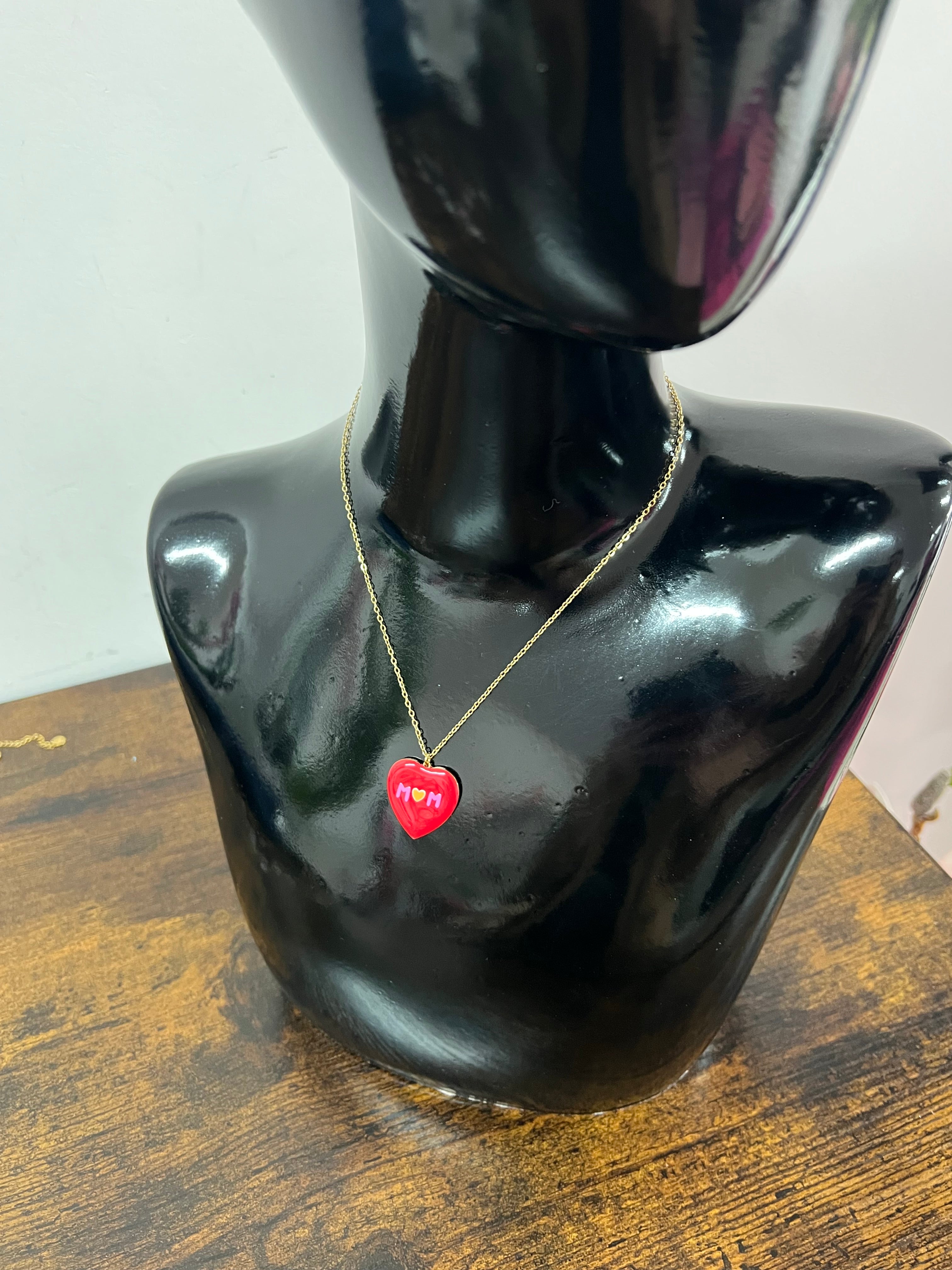 Necklace with red heart mom charm