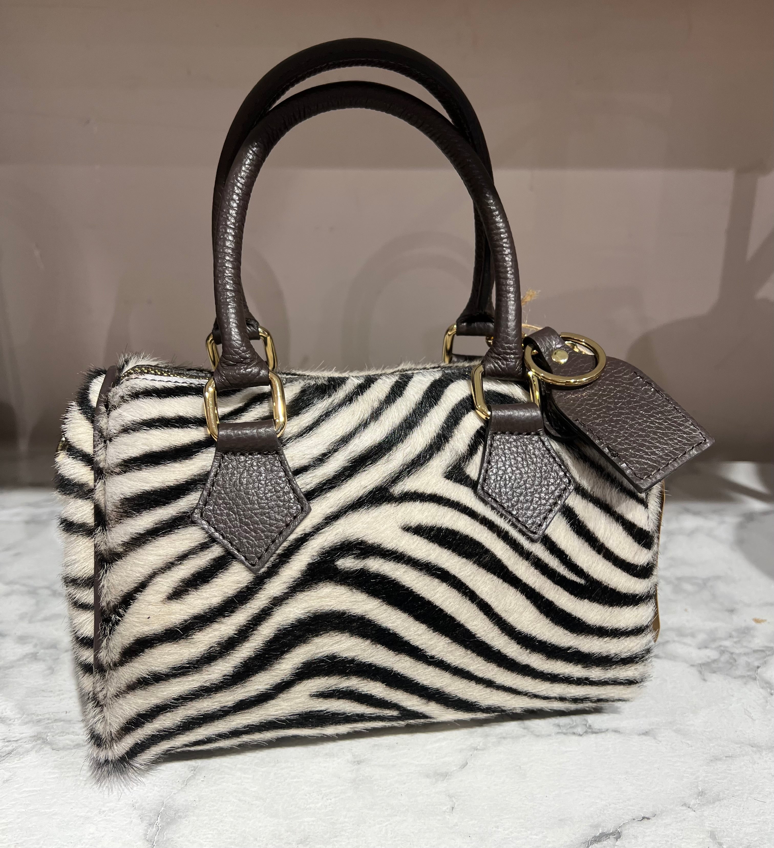 Mini zebra print pony hair top-handle bag