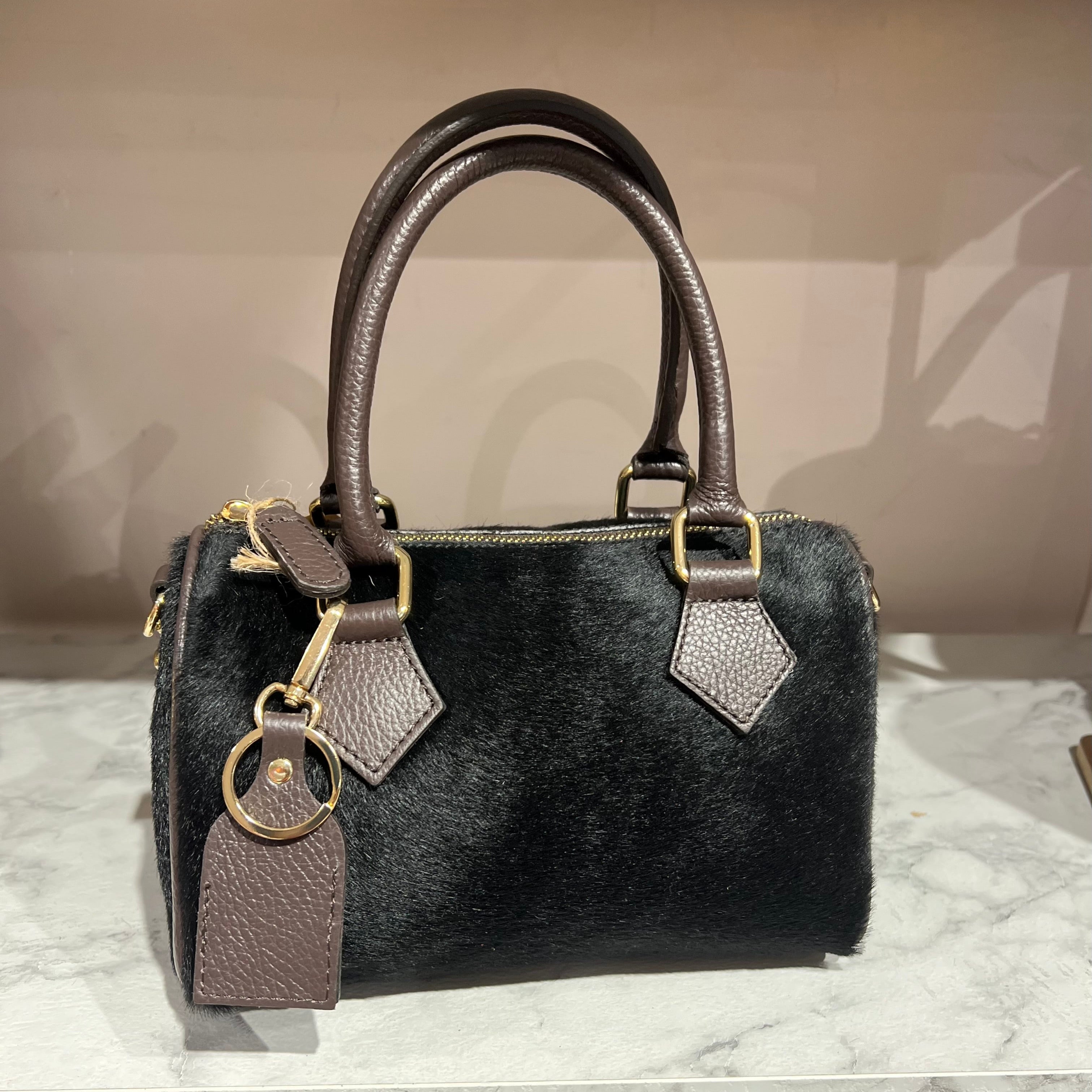 Mini horsehide top-handle bag, all black