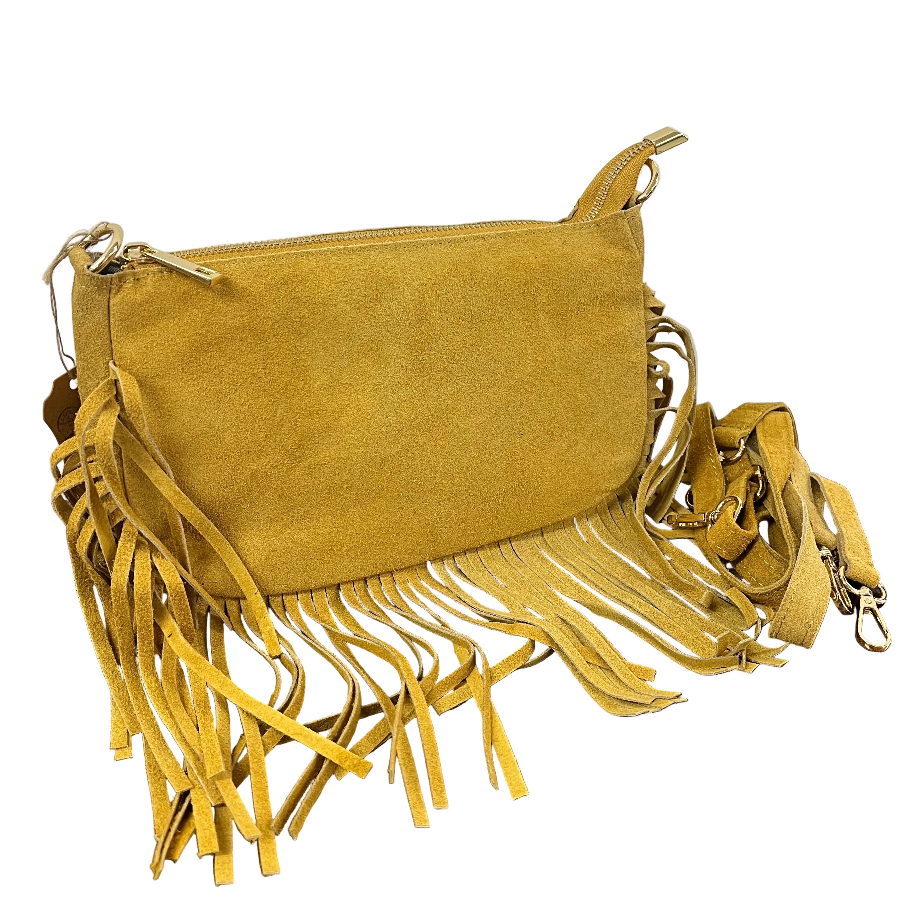 Baguette pelle suede frange senape