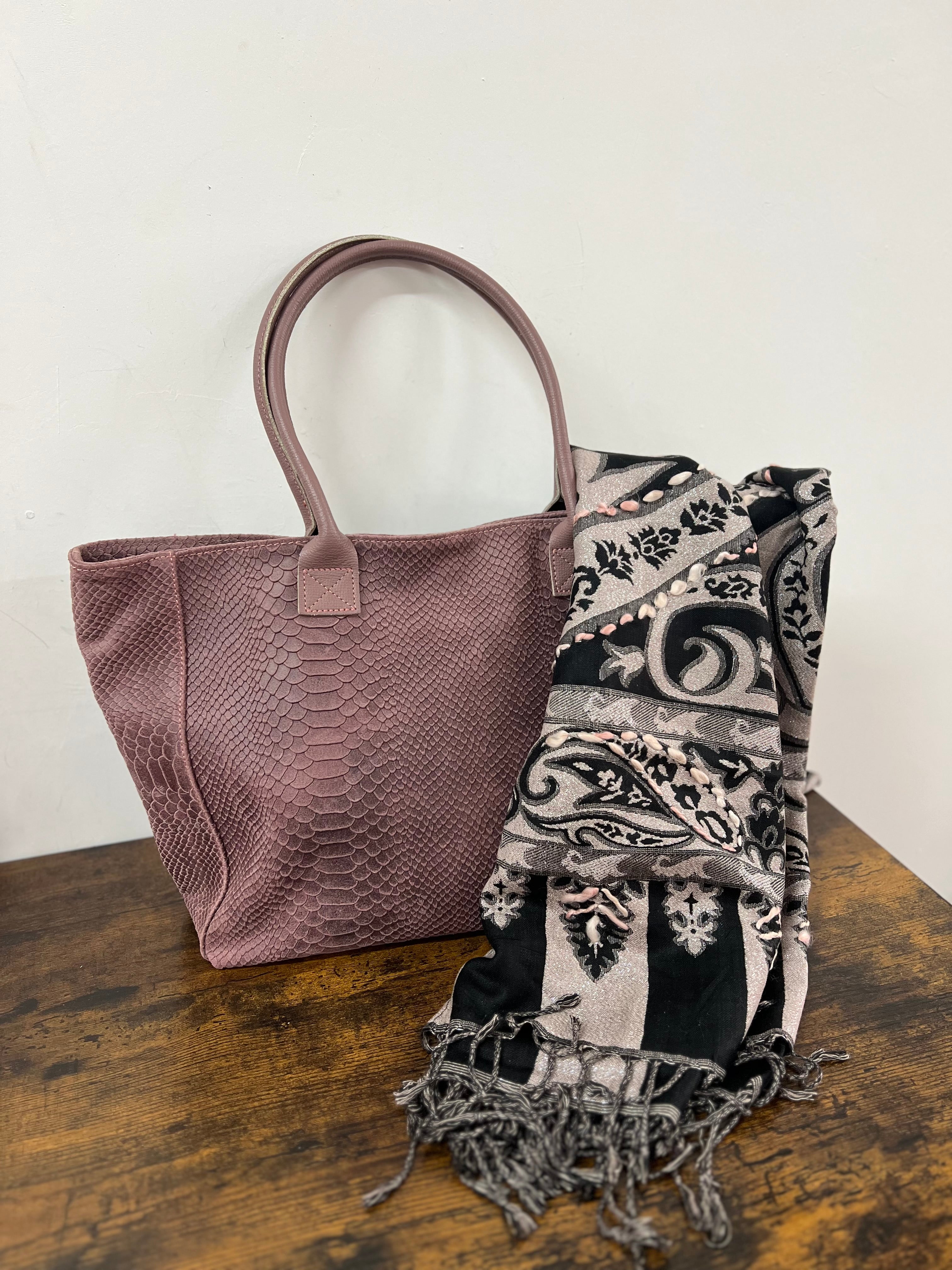 Tote bag cocco rosa antico e pashmina jacquard