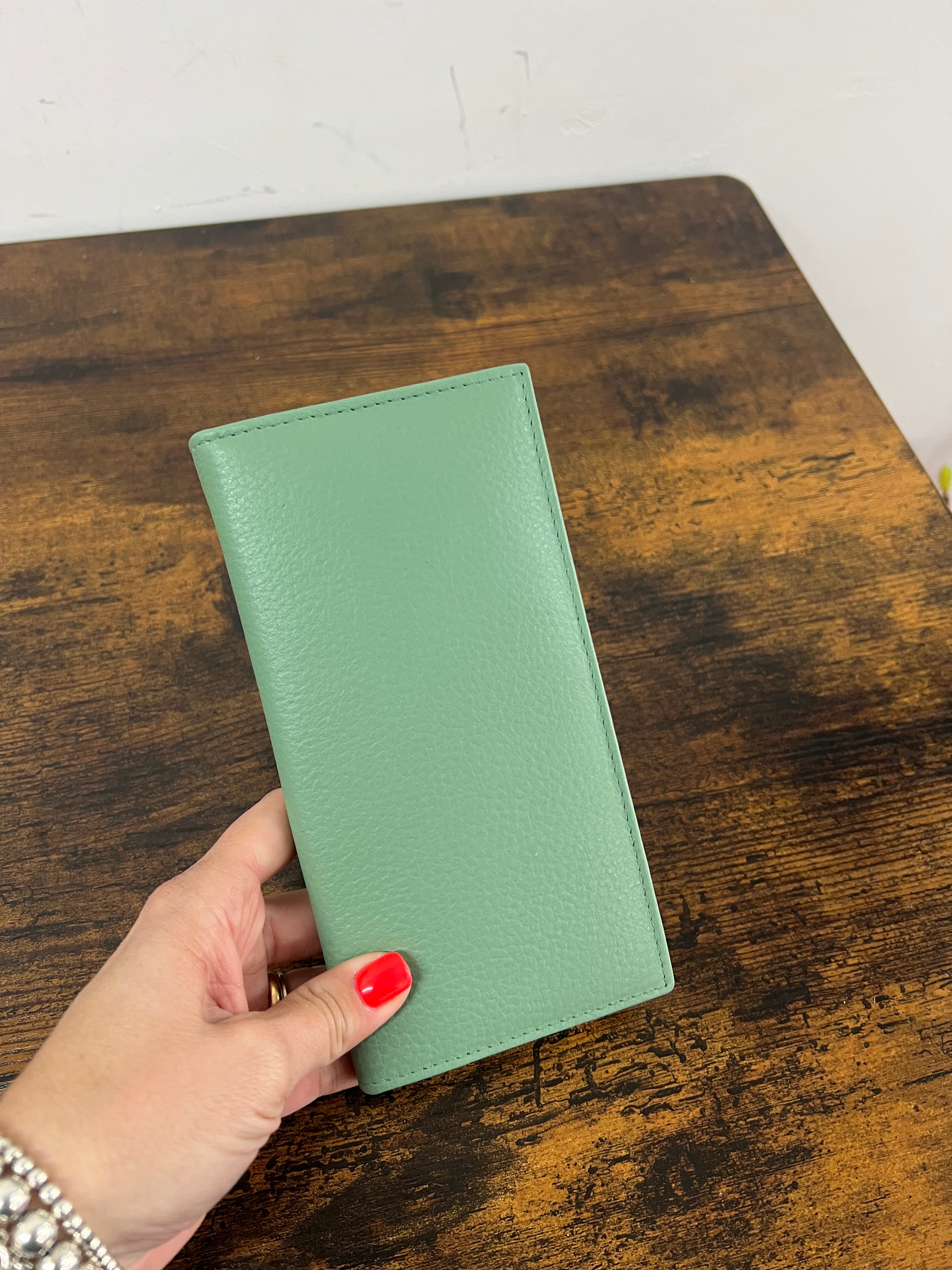 Large sage green card holder