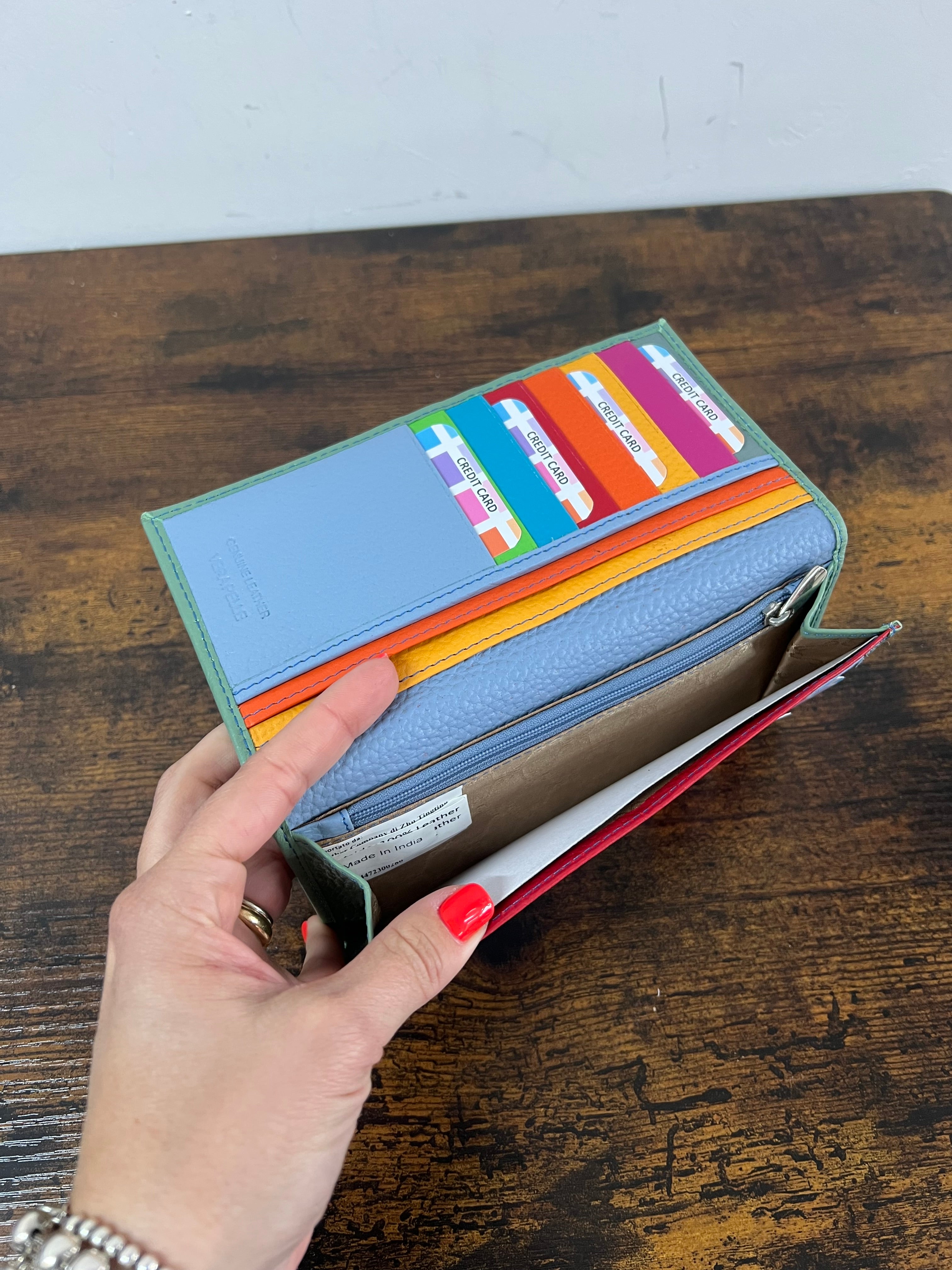 Large sage green card holder