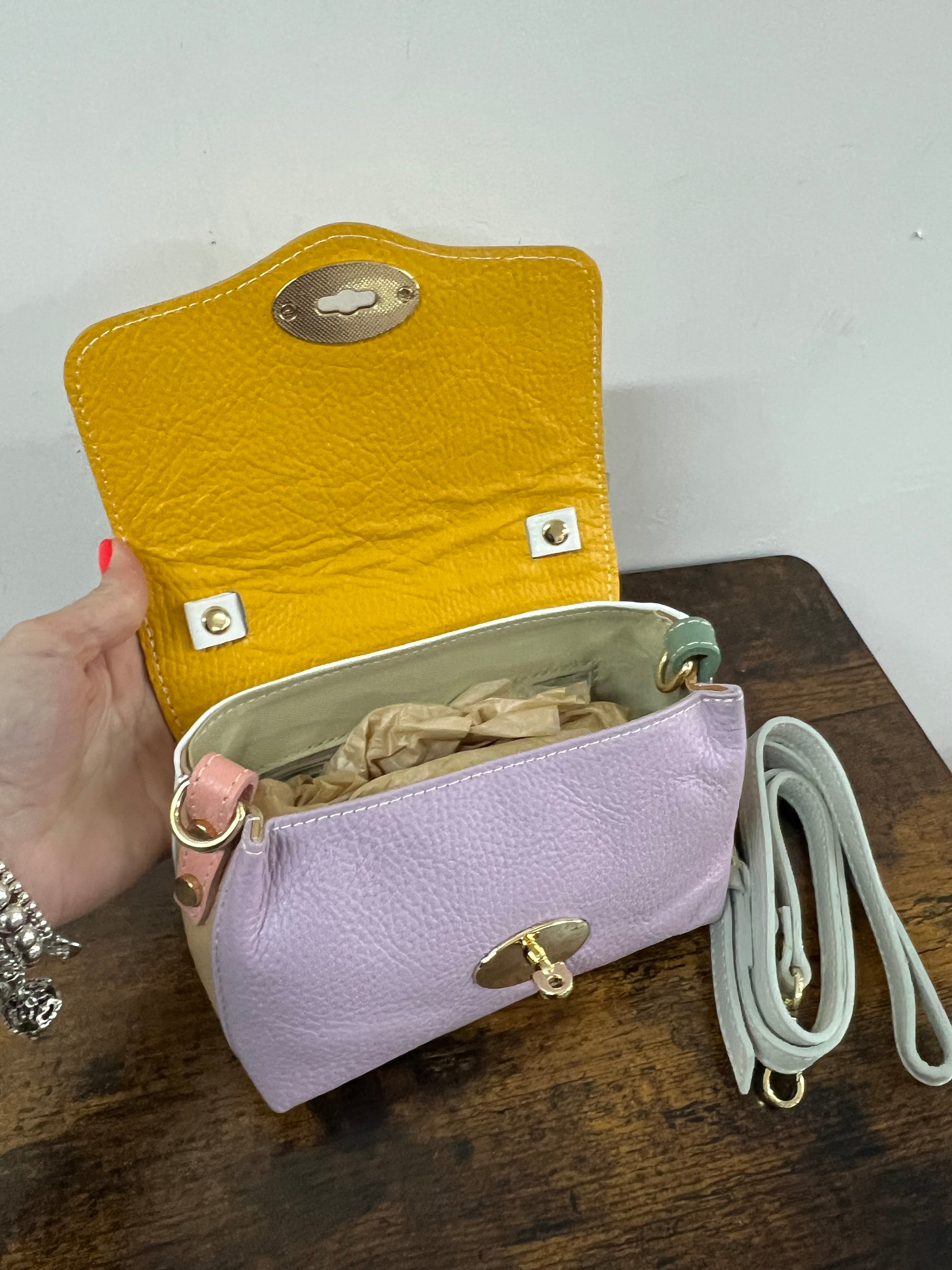 Country bag z pocket patchwork giallo e lilla