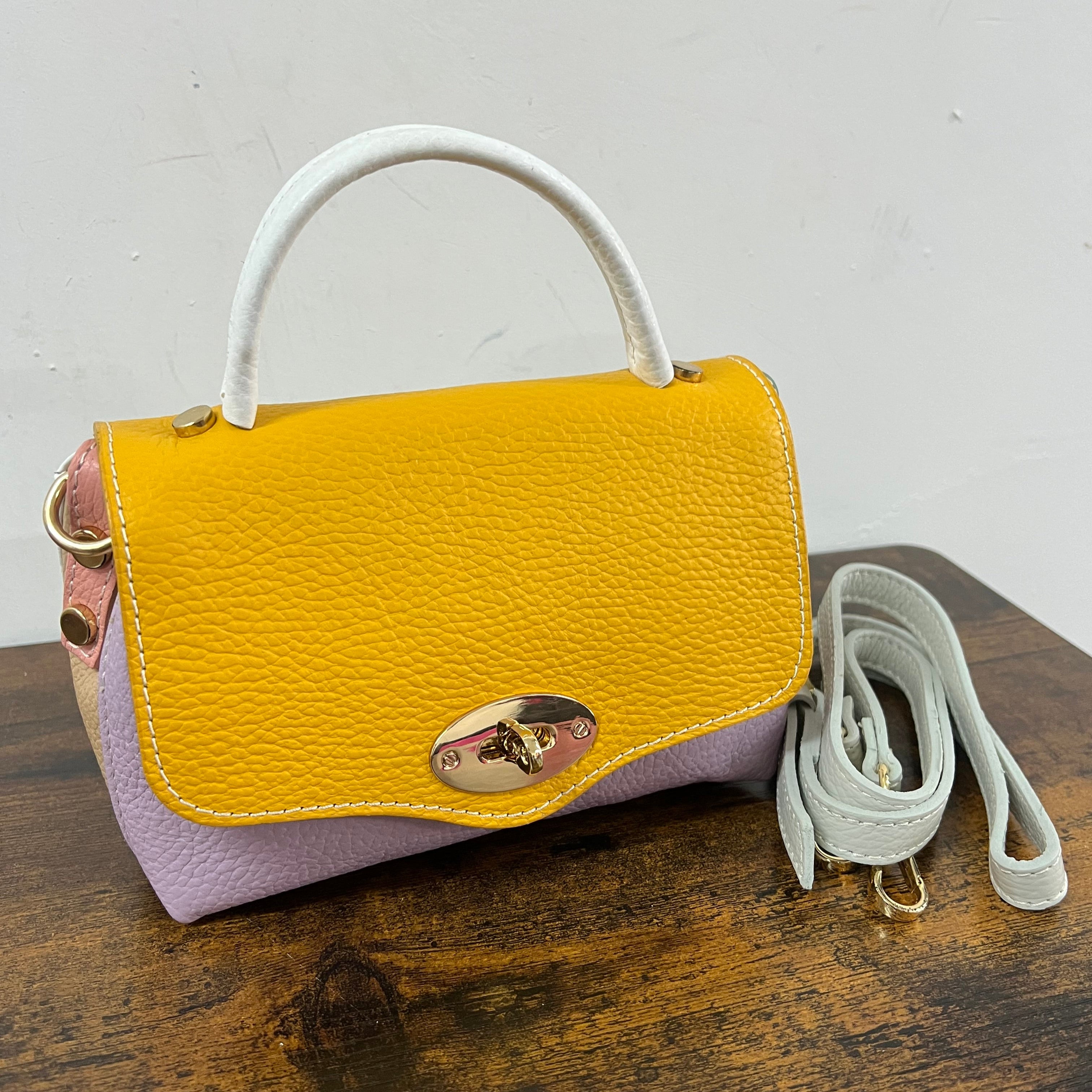 Country bag z pocket patchwork giallo e lilla