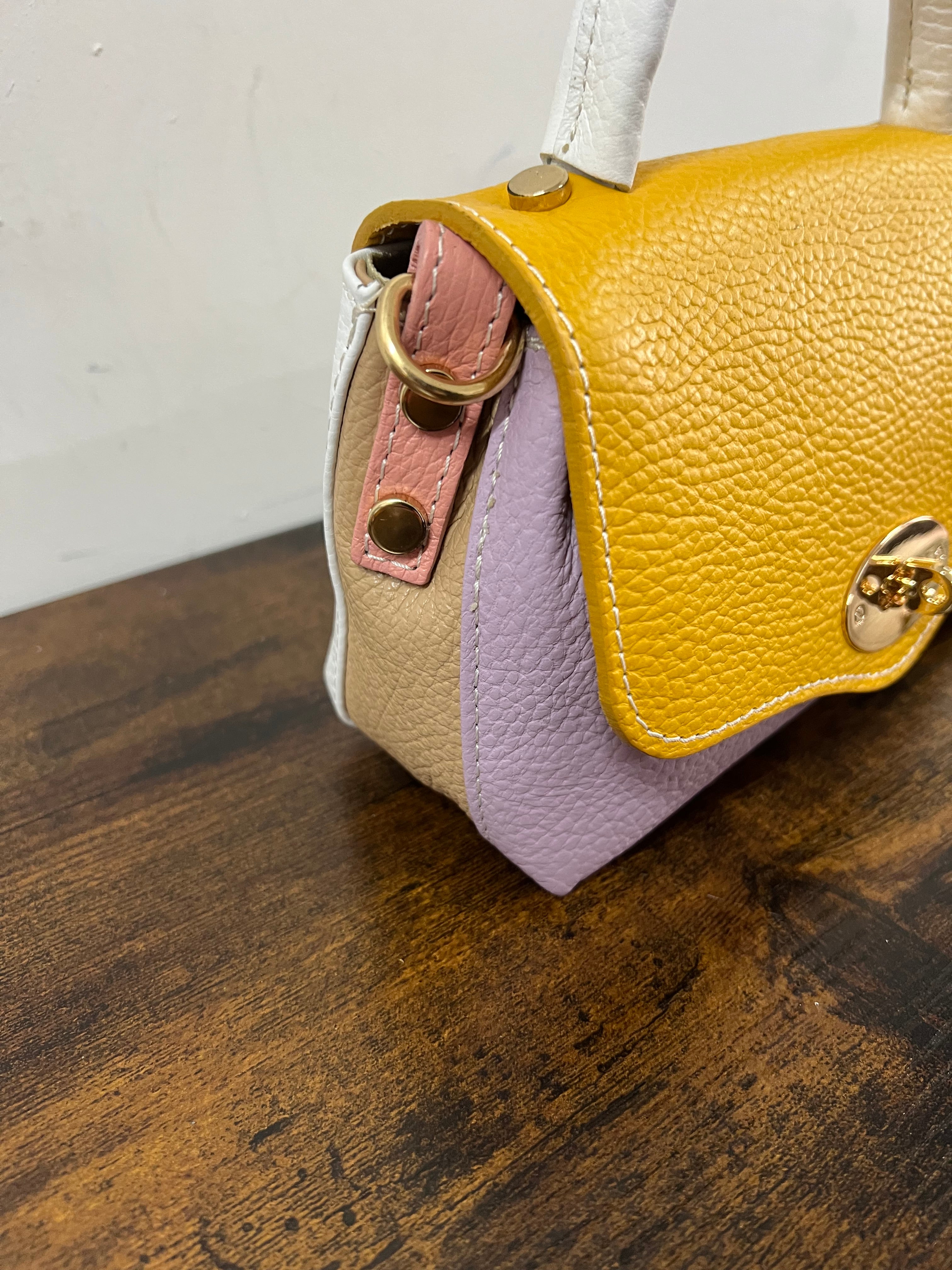 Country bag z pocket patchwork giallo e lilla