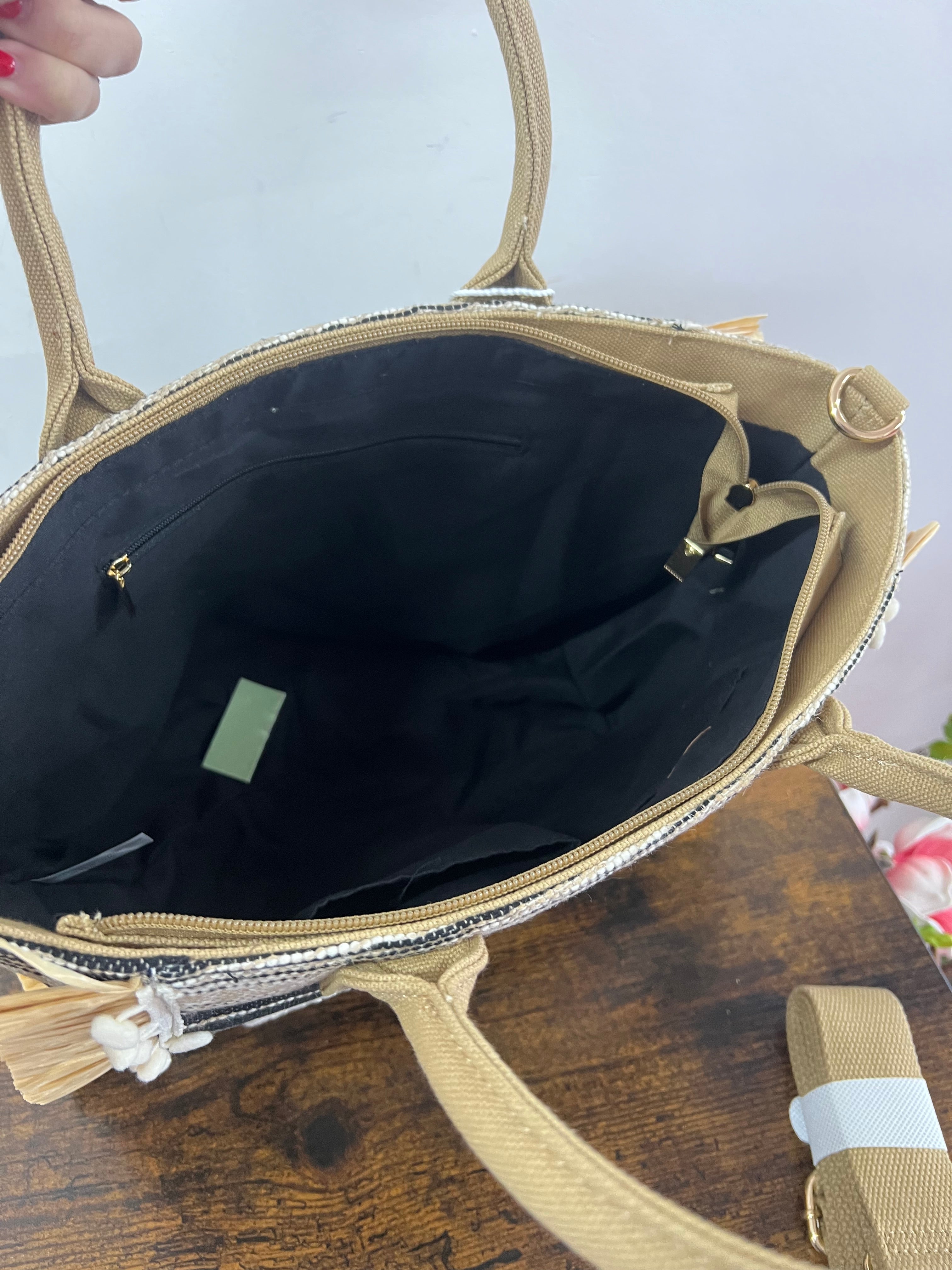 Shopper tessuto e rafia summer vibes grigio