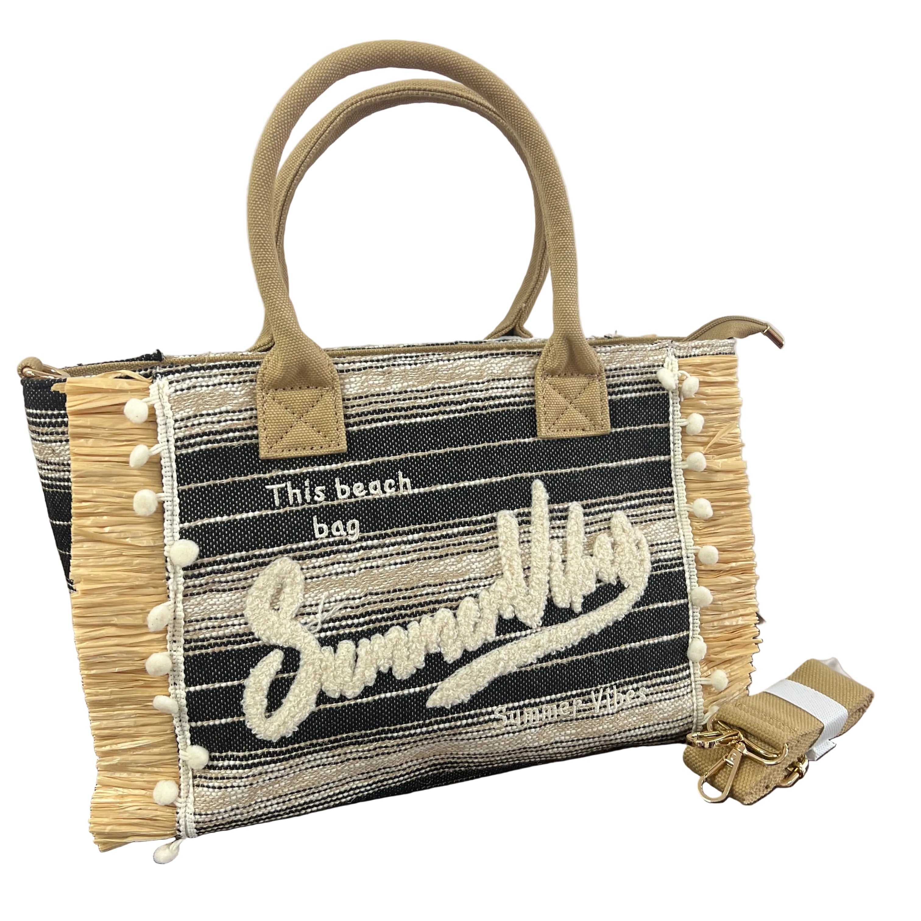 Shopper tessuto e rafia summer vibes grigio