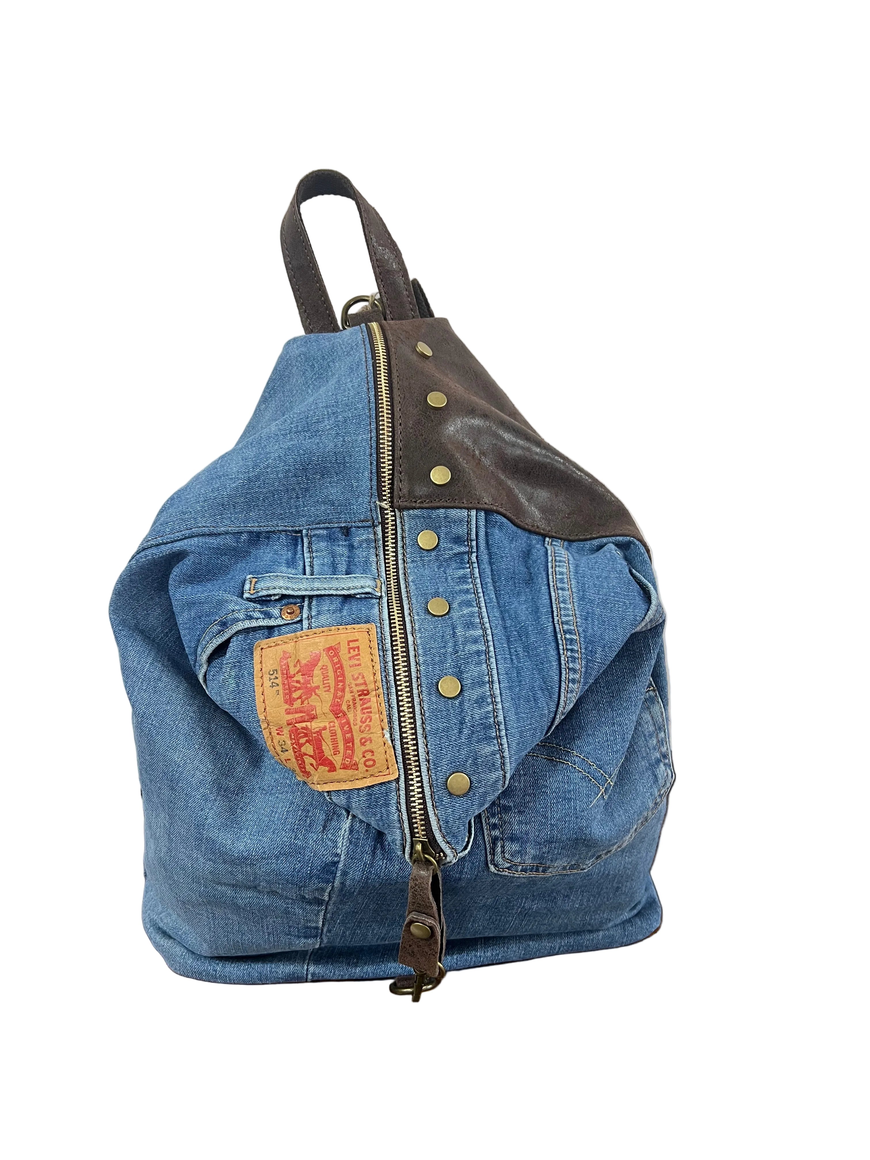 Zaino denim e pelle testa di moro