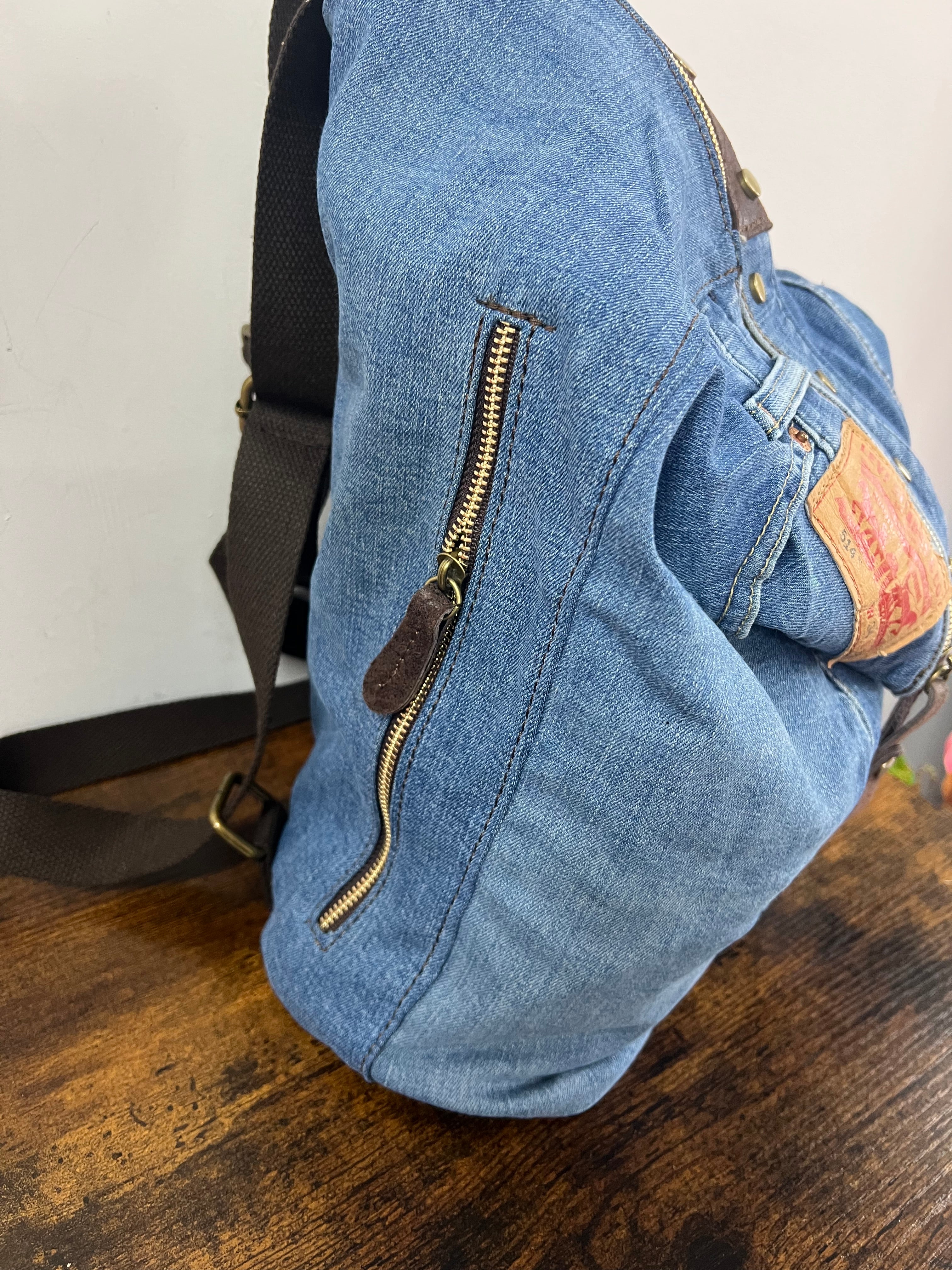 Zaino denim e pelle testa di moro