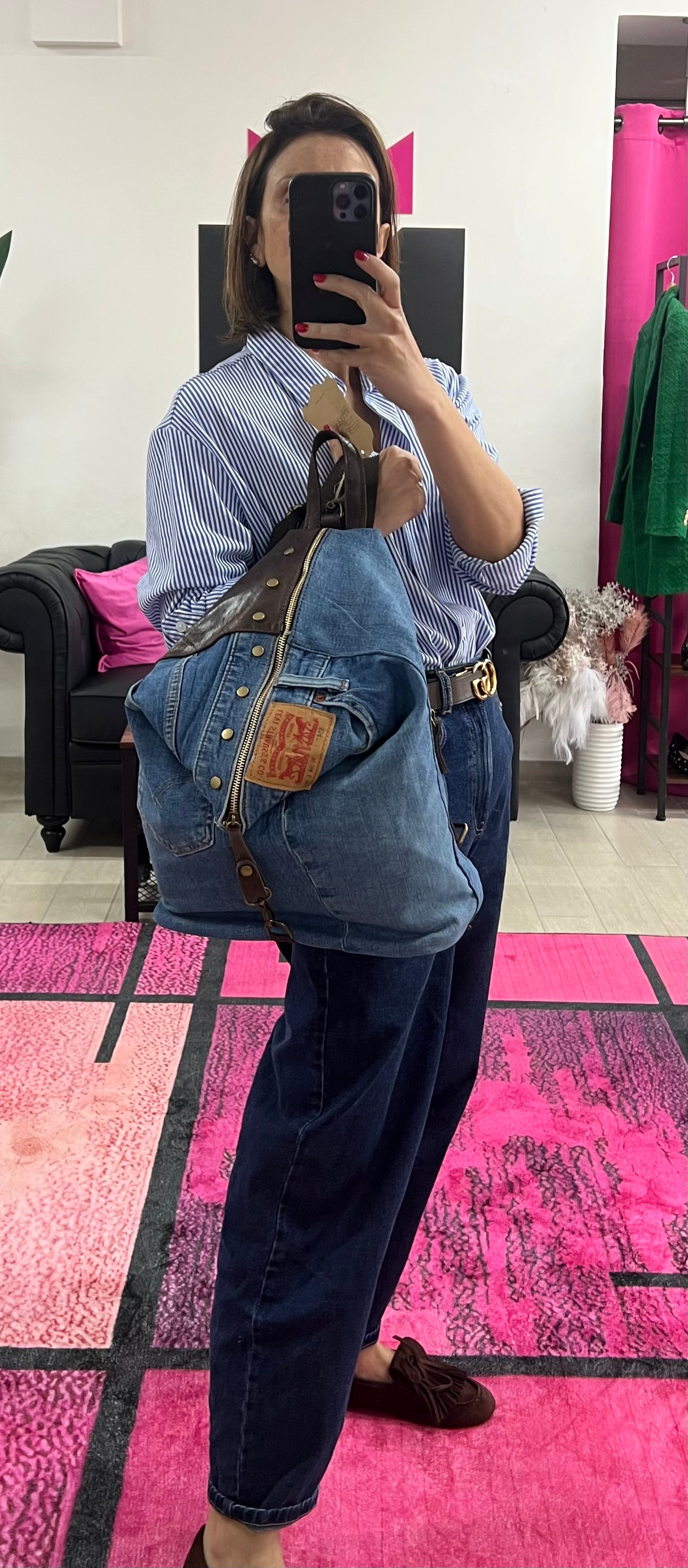 Zaino denim e pelle testa di moro