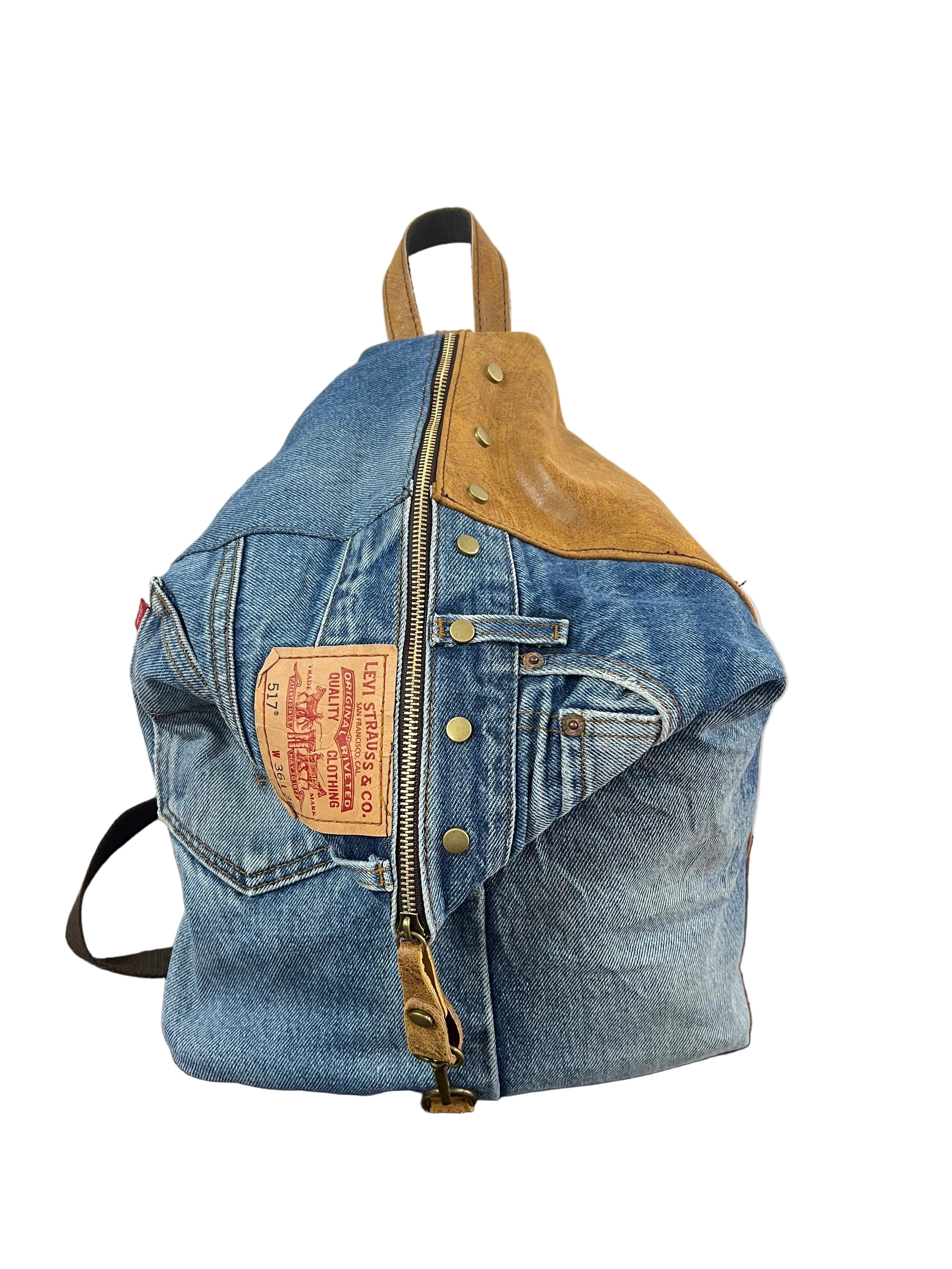 Zaino denim e pelle cuoio