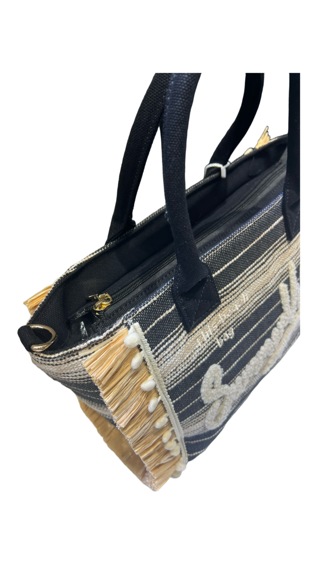 Shopper tessuto e rafia summer vibes nero