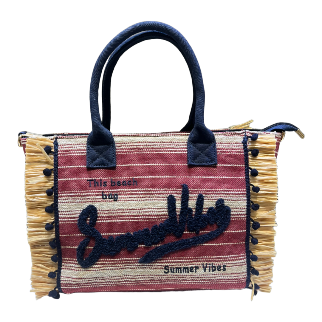 Shopper tessuto e rafia summer vibes burgundy