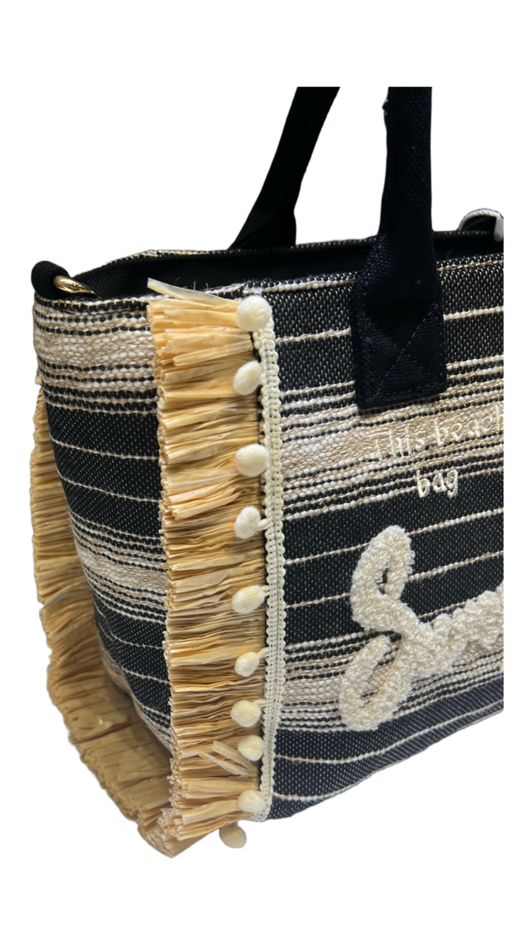 Shopper tessuto e rafia summer vibes nero