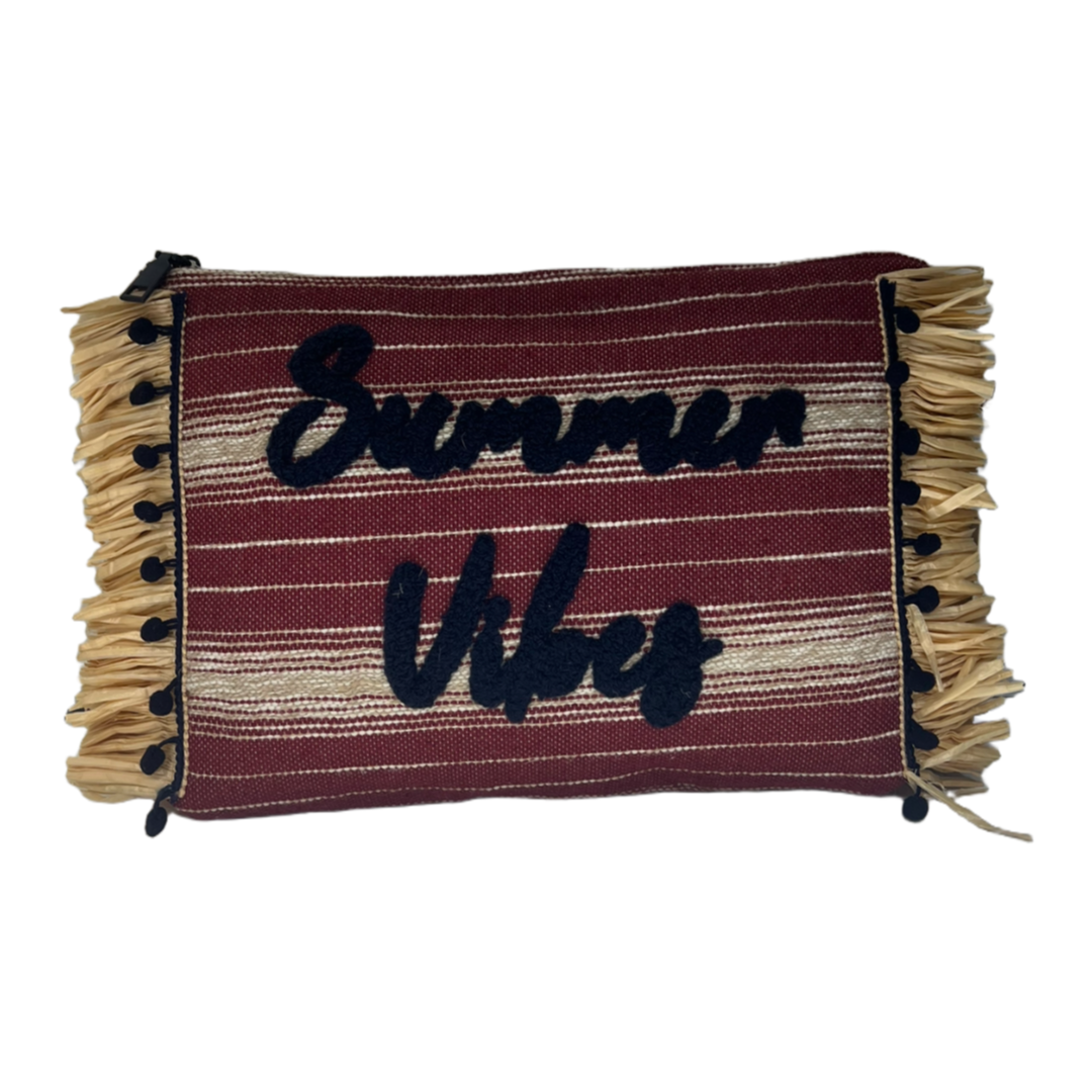 Pochette tessuto e rafia summer vibes burgundy